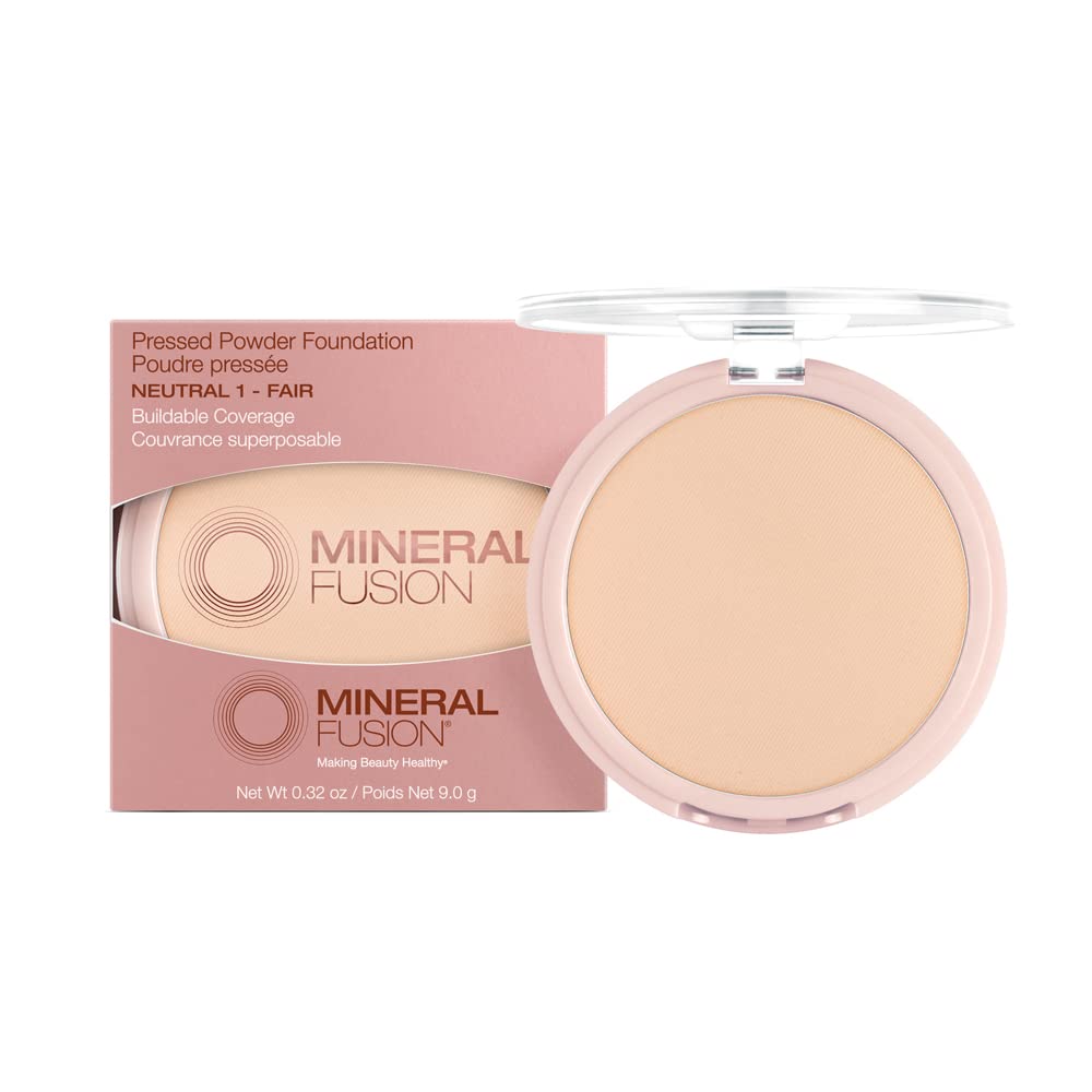 Mineral Fusion Pressed Powder Foundation, Neutral 4 - Med Skin w/Neutral Undertones, Age Defying Foundation Makeup with Matte Finish, Talc Free Face Powder, Hypoallergenic, Cruelty-Free, 0.32 Oz