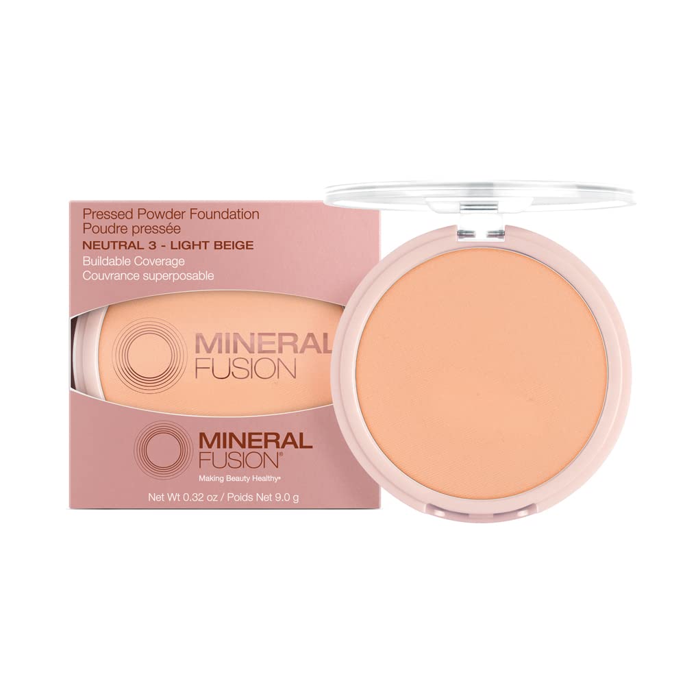 Mineral Fusion Pressed Powder Foundation, Neutral 4 - Med Skin w/Neutral Undertones, Age Defying Foundation Makeup with Matte Finish, Talc Free Face Powder, Hypoallergenic, Cruelty-Free, 0.32 Oz