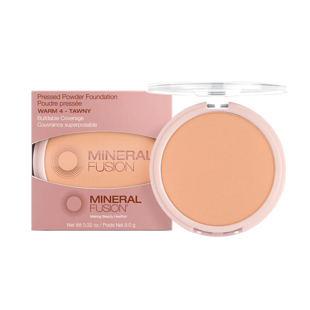 Mineral Fusion Pressed Powder Foundation, Neutral 4 - Med Skin w/Neutral Undertones, Age Defying Foundation Makeup with Matte Finish, Talc Free Face Powder, Hypoallergenic, Cruelty-Free, 0.32 Oz