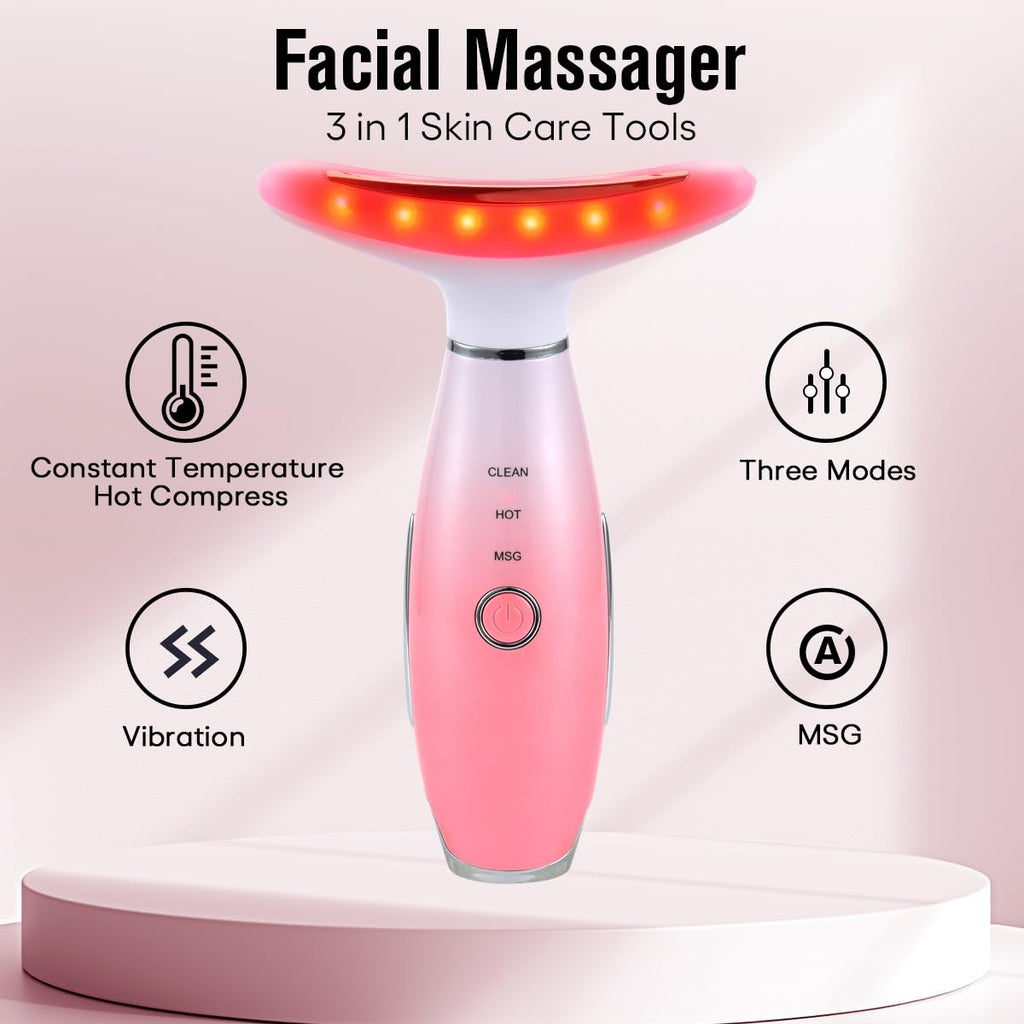 LATME Facial Massager,Neck Face Massager Tool,3 Mode Massage with Heat,Portable Beauty Instrument for Skin Care Women Gift (Gradient Pink)