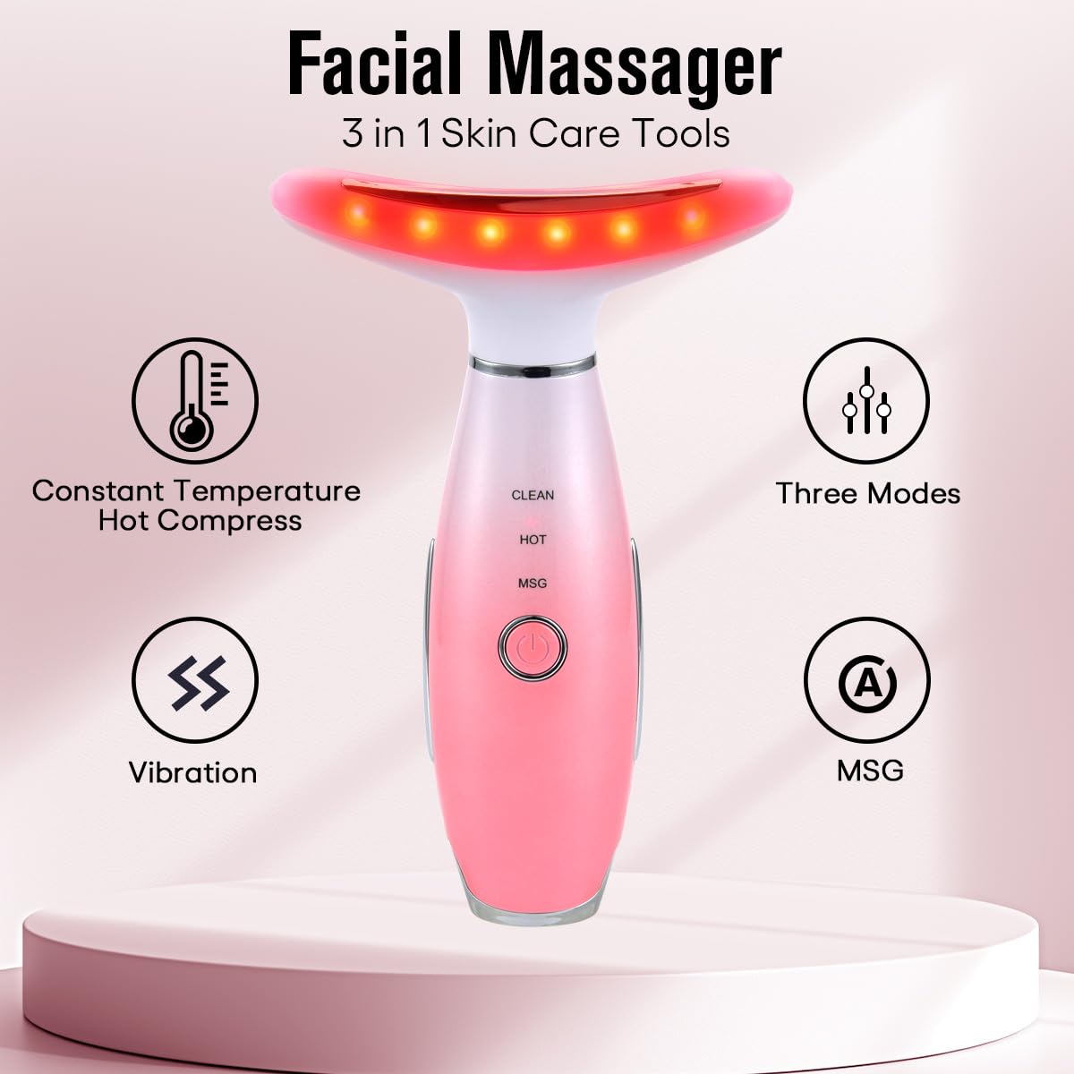 LATME Facial Massager,Neck Face Massager Tool,3 Mode Massage with Heat,Portable Beauty Instrument for Skin Care Women Gift (Gradient Pink)