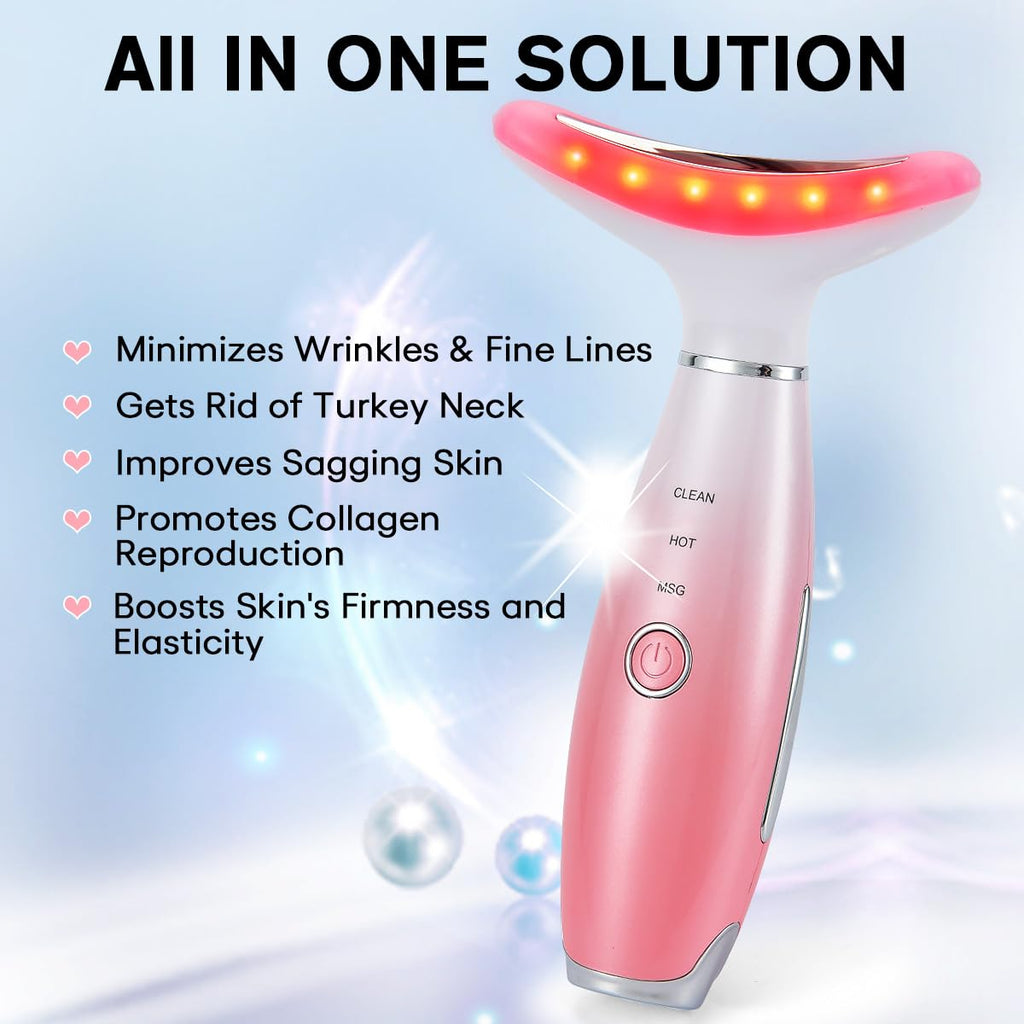 LATME Facial Massager,Neck Face Massager Tool,3 Mode Massage with Heat,Portable Beauty Instrument for Skin Care Women Gift (Gradient Pink)