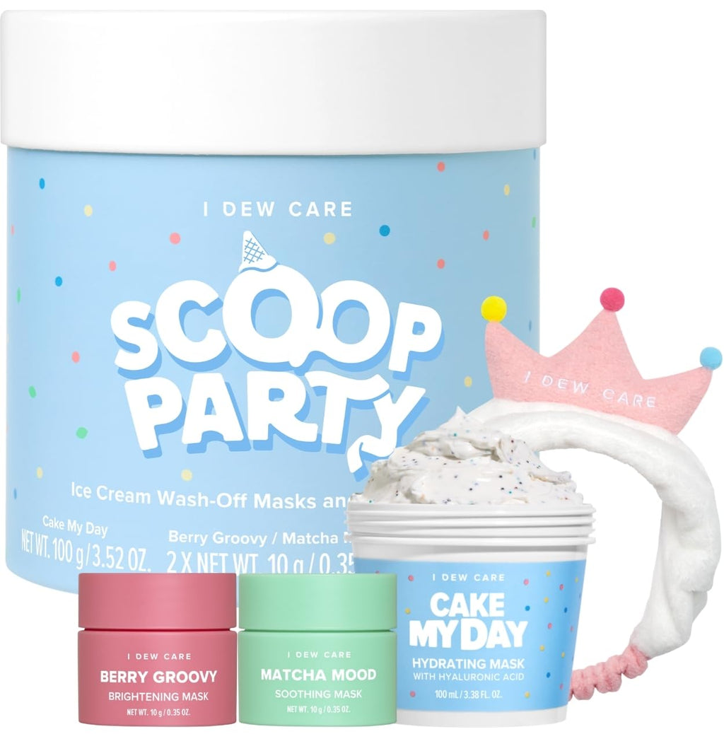 I DEW CARE Wash Off Face Mask Set - Scoop Party | Hyaluronic Acid Skincare Essentials, Moisturizing, Hydrating, Soothing, Exfoliating, Deep Cleansing Pore Refining, Stocking Stuffers, Gift Set