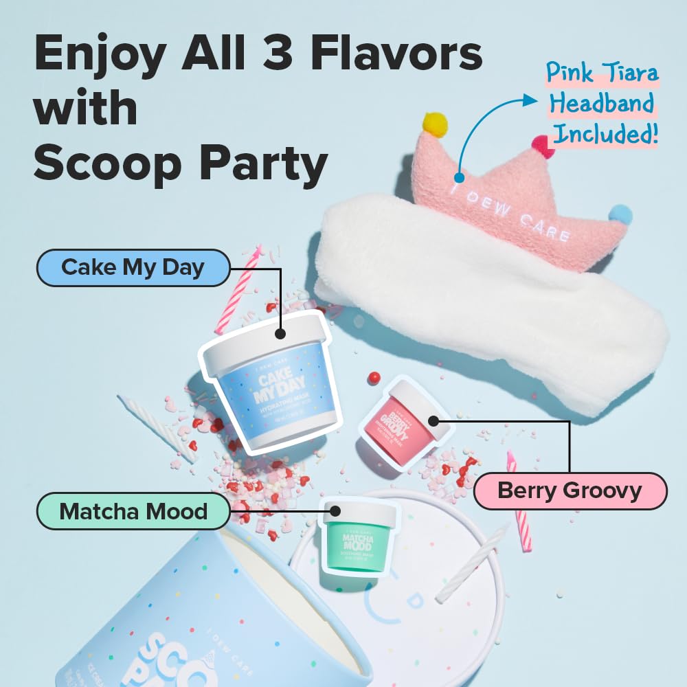 I DEW CARE Wash Off Face Mask Set - Scoop Party | Hyaluronic Acid Skincare Essentials, Moisturizing, Hydrating, Soothing, Exfoliating, Deep Cleansing Pore Refining, Stocking Stuffers, Gift Set
