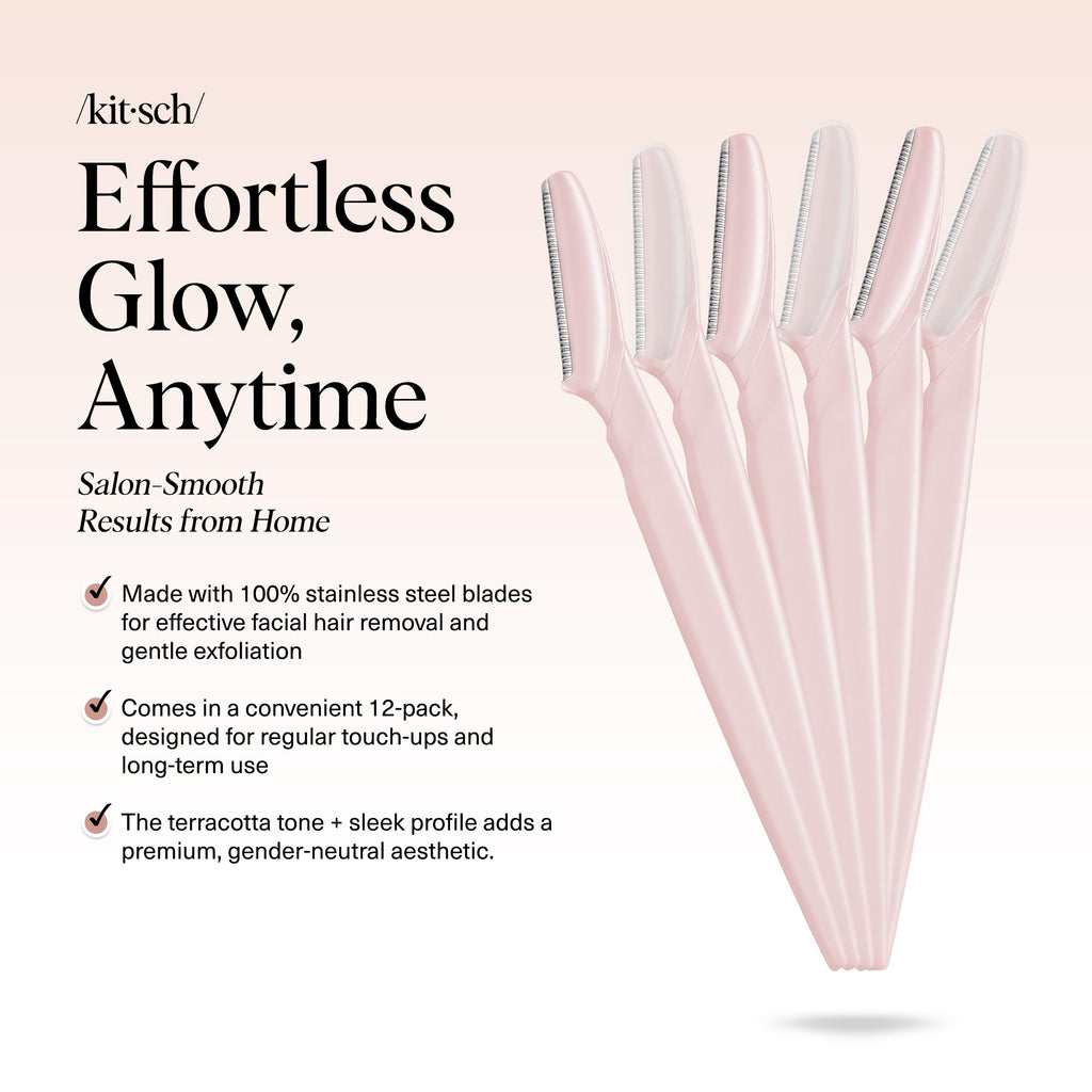 Kitsch Dermaplane Razor for Women Face – Face Razors for Women & Men, Eyebrow Trimmer & Face Shaver – Exfoliating Facial Razor & Skin Care Tool for Smoother Skin - Black, 12 pcs