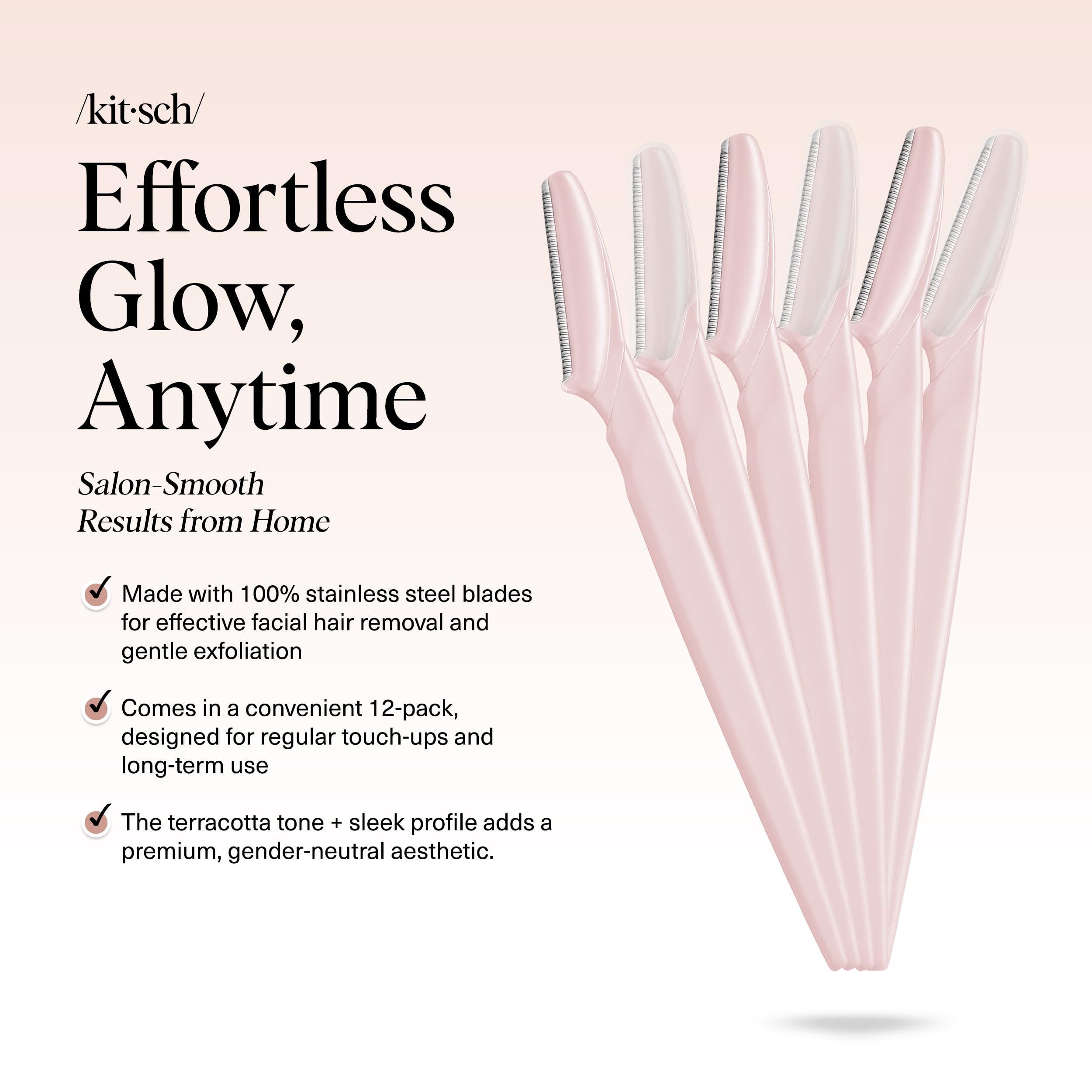 Kitsch Dermaplane Razor for Women Face – Face Razors for Women & Men, Eyebrow Trimmer & Face Shaver – Exfoliating Facial Razor & Skin Care Tool for Smoother Skin - Black, 12 pcs