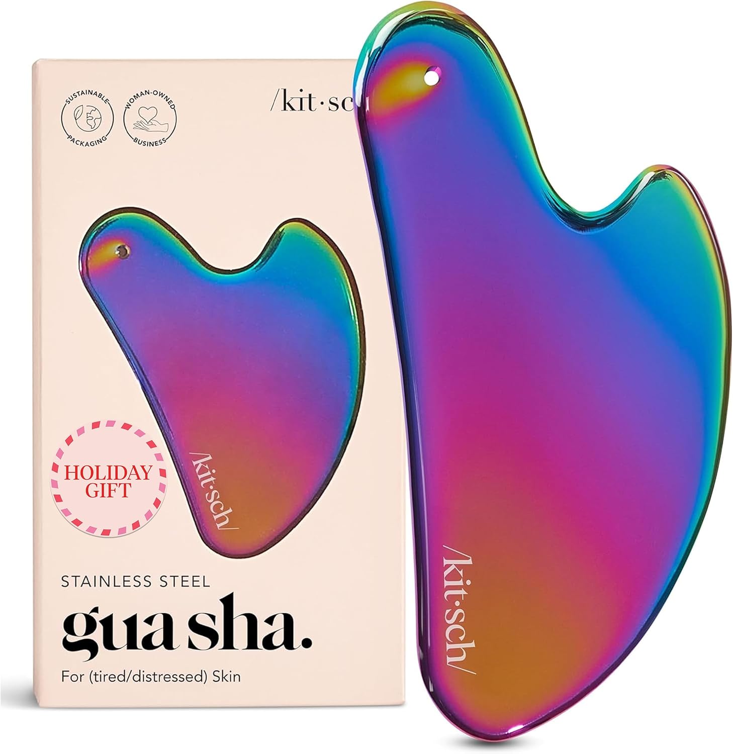 Kitsch Stainless Steel Gua Sha Facial Tools - Lymphatic Drainage Massager for Face & Chin, Jawline Shaper, Double Chin Reducer, Guasha Tool for Face Massager, Skin Care Tools - Irridescent