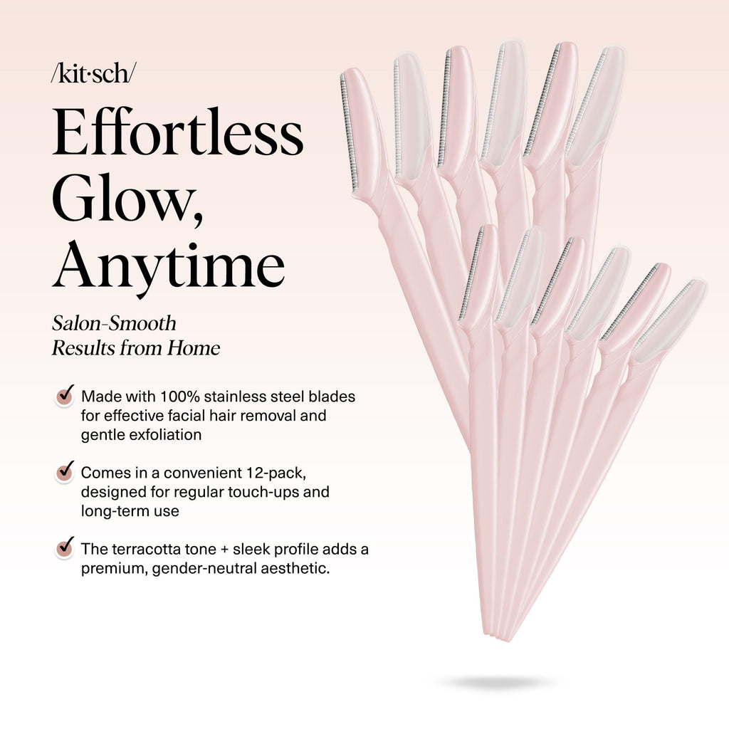 Kitsch Dermaplane Razor for Women Face – Face Razors for Women & Men, Eyebrow Trimmer & Face Shaver – Exfoliating Facial Razor & Skin Care Tool for Smoother Skin - Black, 12 pcs