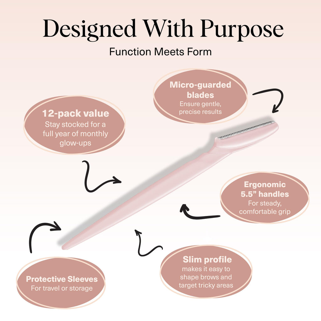 Kitsch Dermaplane Razor for Women Face – Face Razors for Women & Men, Eyebrow Trimmer & Face Shaver – Exfoliating Facial Razor & Skin Care Tool for Smoother Skin - Black, 12 pcs