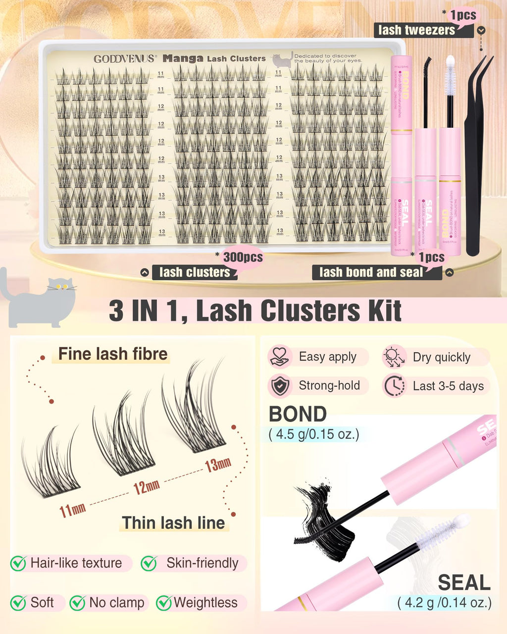 250Pcs Natural Lash Clusters Kit Cluster Eyelash Extensions Kit Wispy DIY C Curl Individual Lashes Clusters With Bottom Eyelashes