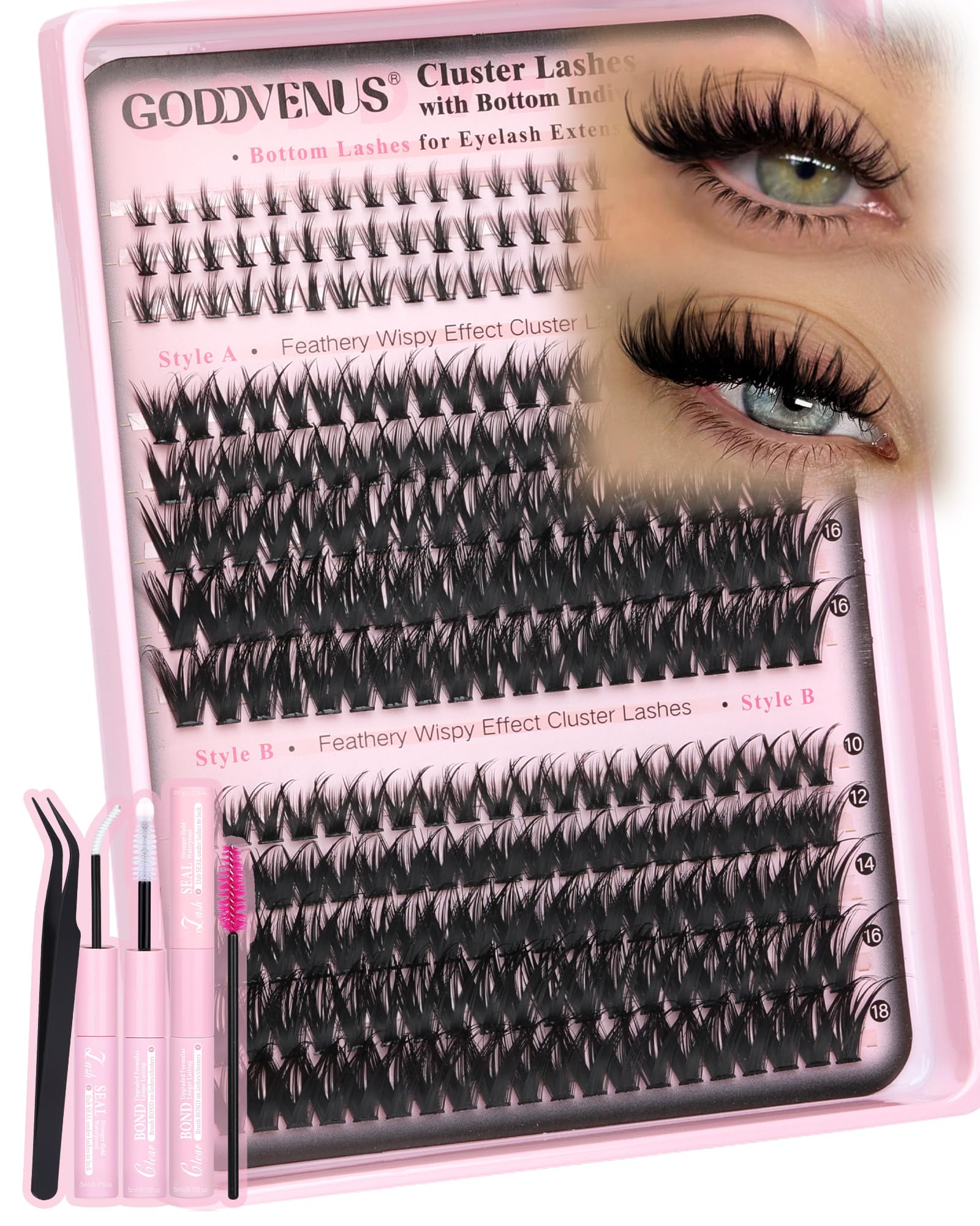 250Pcs Natural Lash Clusters Kit Cluster Eyelash Extensions Kit Wispy DIY C Curl Individual Lashes Clusters With Bottom Eyelashes