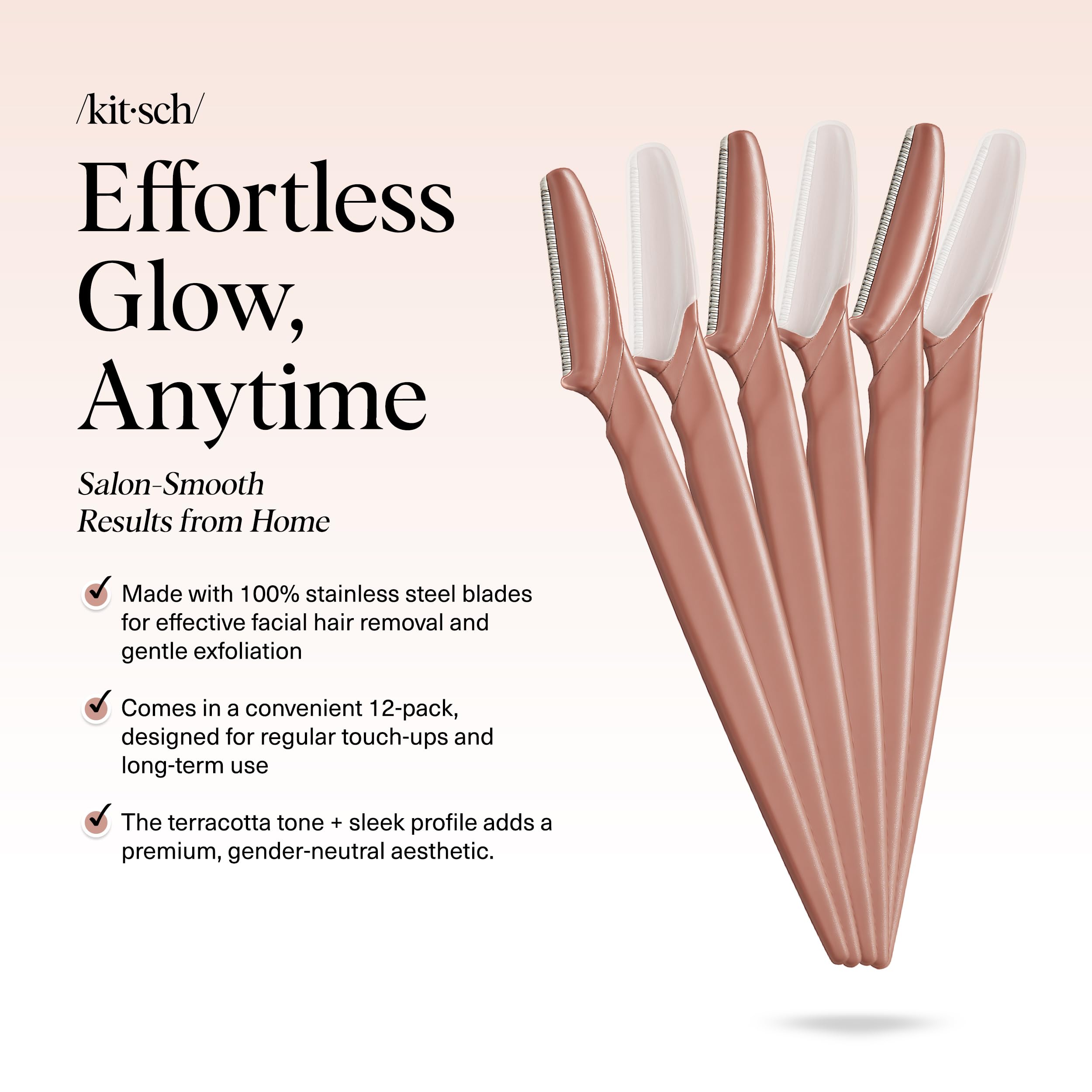 Kitsch Dermaplane Razor for Women Face – Face Razors for Women & Men, Eyebrow Trimmer & Face Shaver – Exfoliating Facial Razor & Skin Care Tool for Smoother Skin - Black, 12 pcs