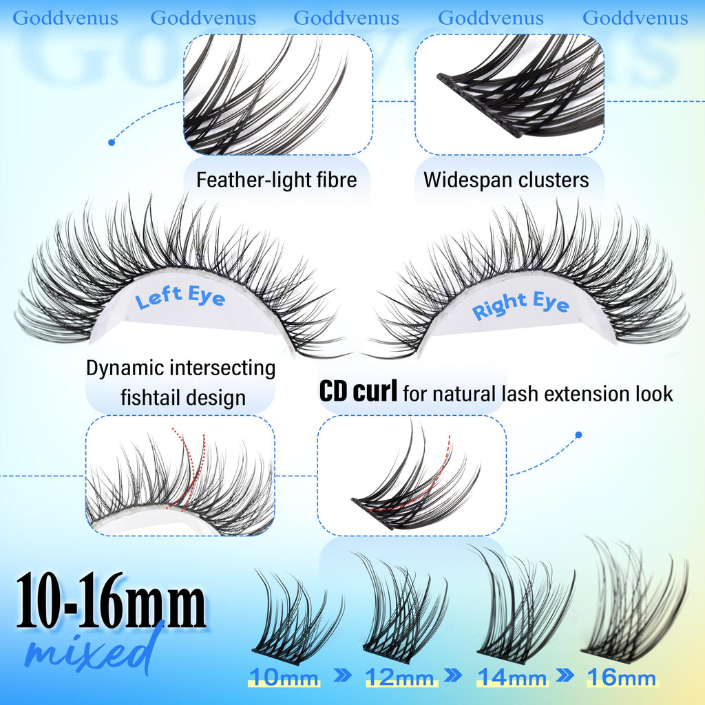 250Pcs Natural Lash Clusters Kit Cluster Eyelash Extensions Kit Wispy DIY C Curl Individual Lashes Clusters With Bottom Eyelashes