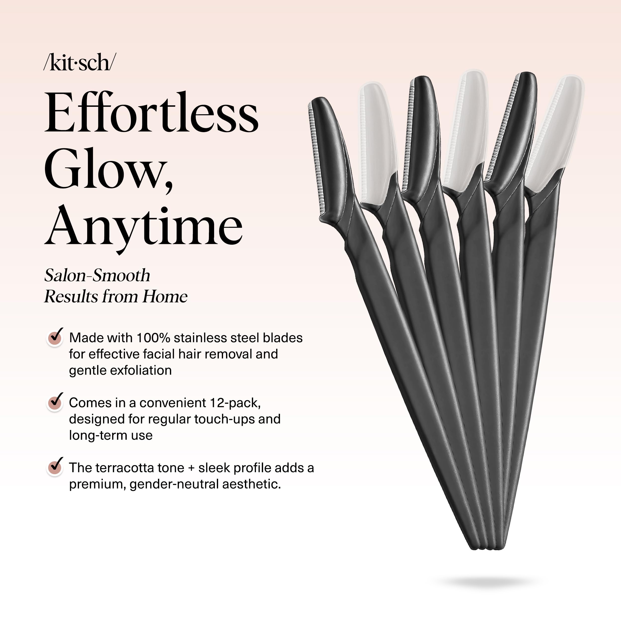 Kitsch Dermaplane Razor for Women Face – Face Razors for Women & Men, Eyebrow Trimmer & Face Shaver – Exfoliating Facial Razor & Skin Care Tool for Smoother Skin - Black, 12 pcs