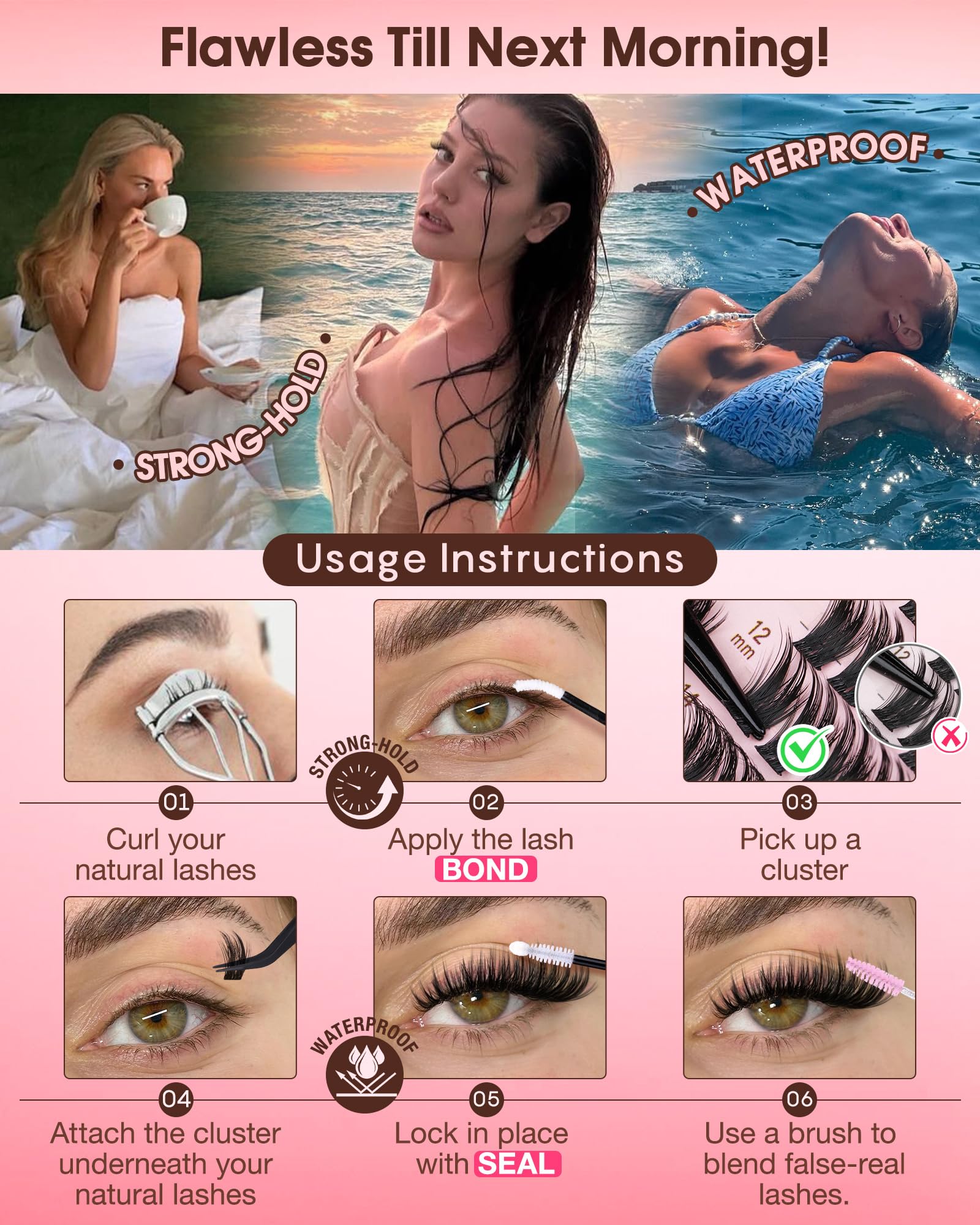 250Pcs Natural Lash Clusters Kit Cluster Eyelash Extensions Kit Wispy DIY C Curl Individual Lashes Clusters With Bottom Eyelashes