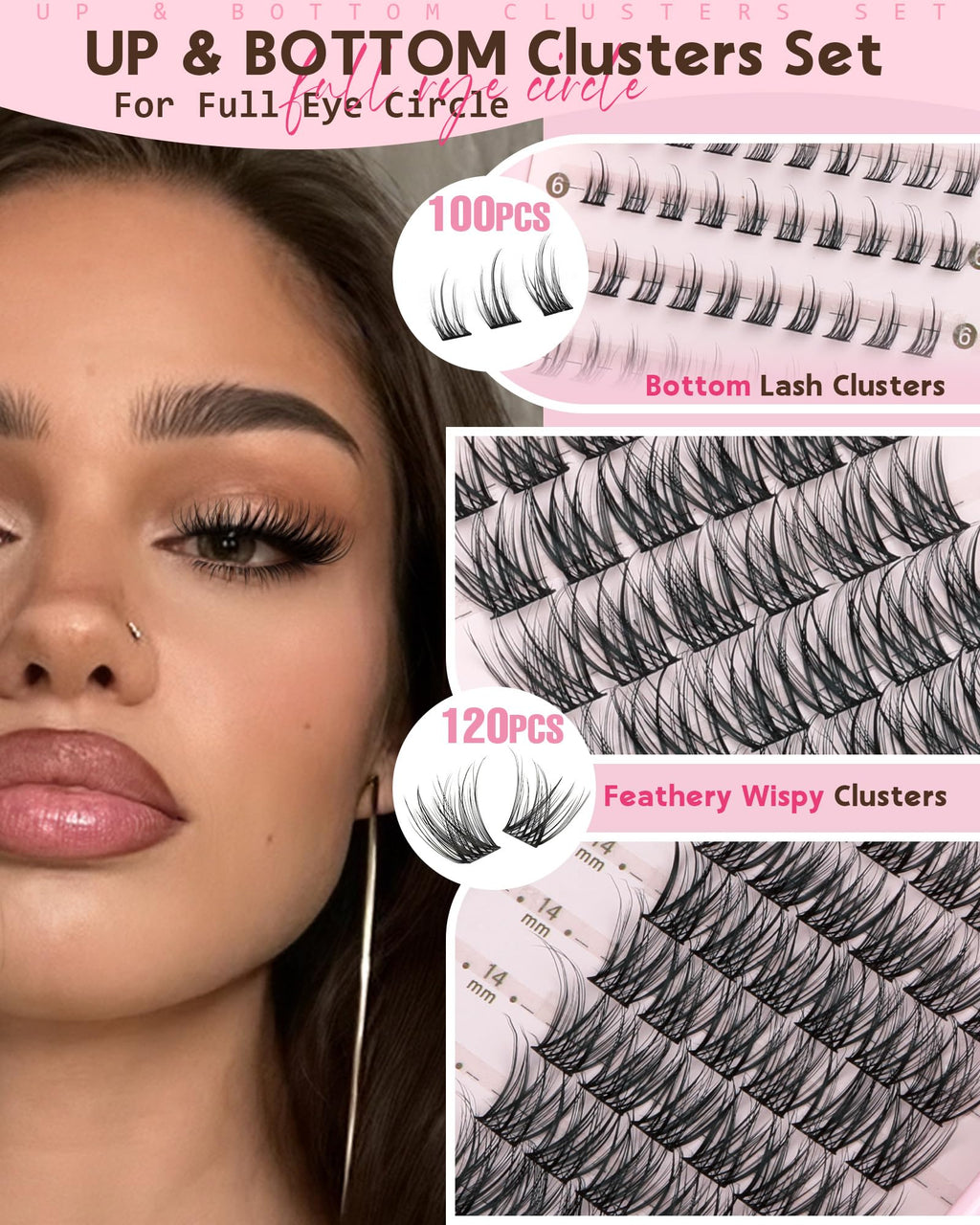 250Pcs Natural Lash Clusters Kit Cluster Eyelash Extensions Kit Wispy DIY C Curl Individual Lashes Clusters With Bottom Eyelashes