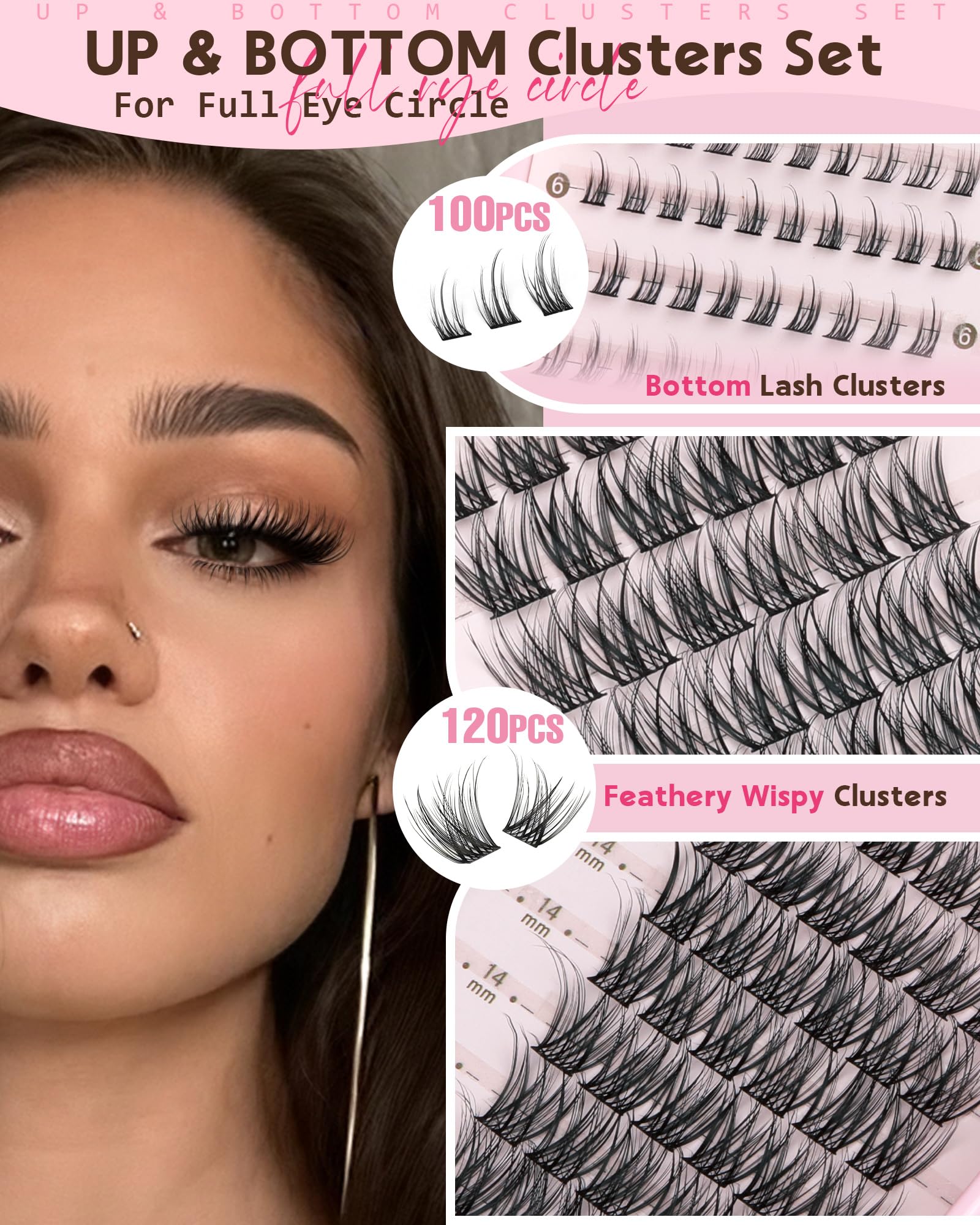 250Pcs Natural Lash Clusters Kit Cluster Eyelash Extensions Kit Wispy DIY C Curl Individual Lashes Clusters With Bottom Eyelashes