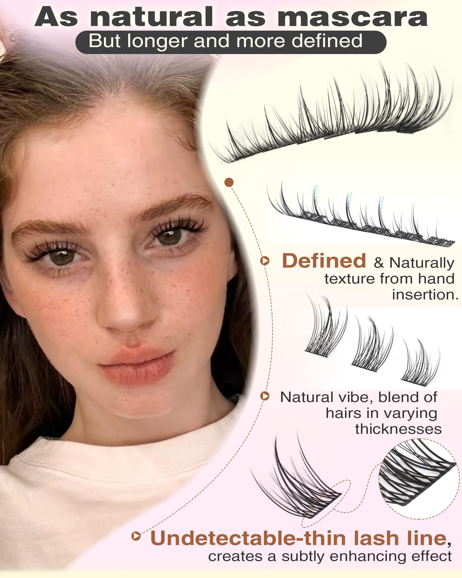 250Pcs Natural Lash Clusters Kit Cluster Eyelash Extensions Kit Wispy DIY C Curl Individual Lashes Clusters With Bottom Eyelashes