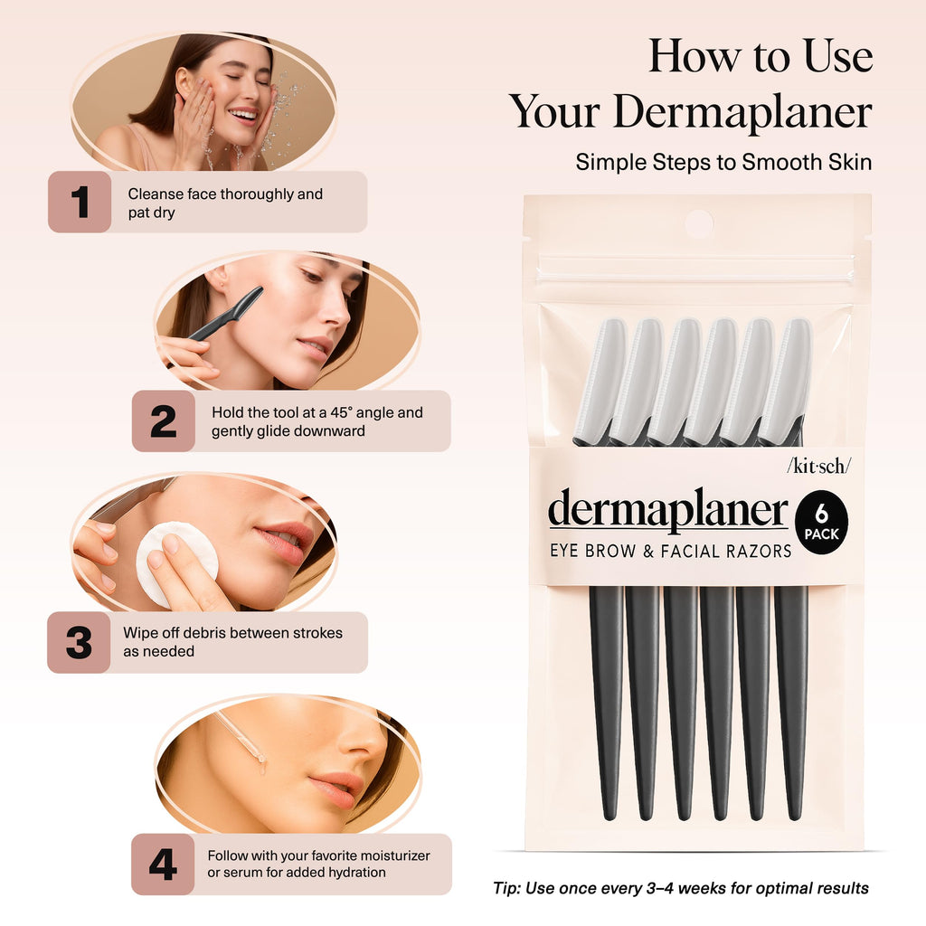 Kitsch Dermaplane Razor for Women Face – Face Razors for Women & Men, Eyebrow Trimmer & Face Shaver – Exfoliating Facial Razor & Skin Care Tool for Smoother Skin - Black, 12 pcs
