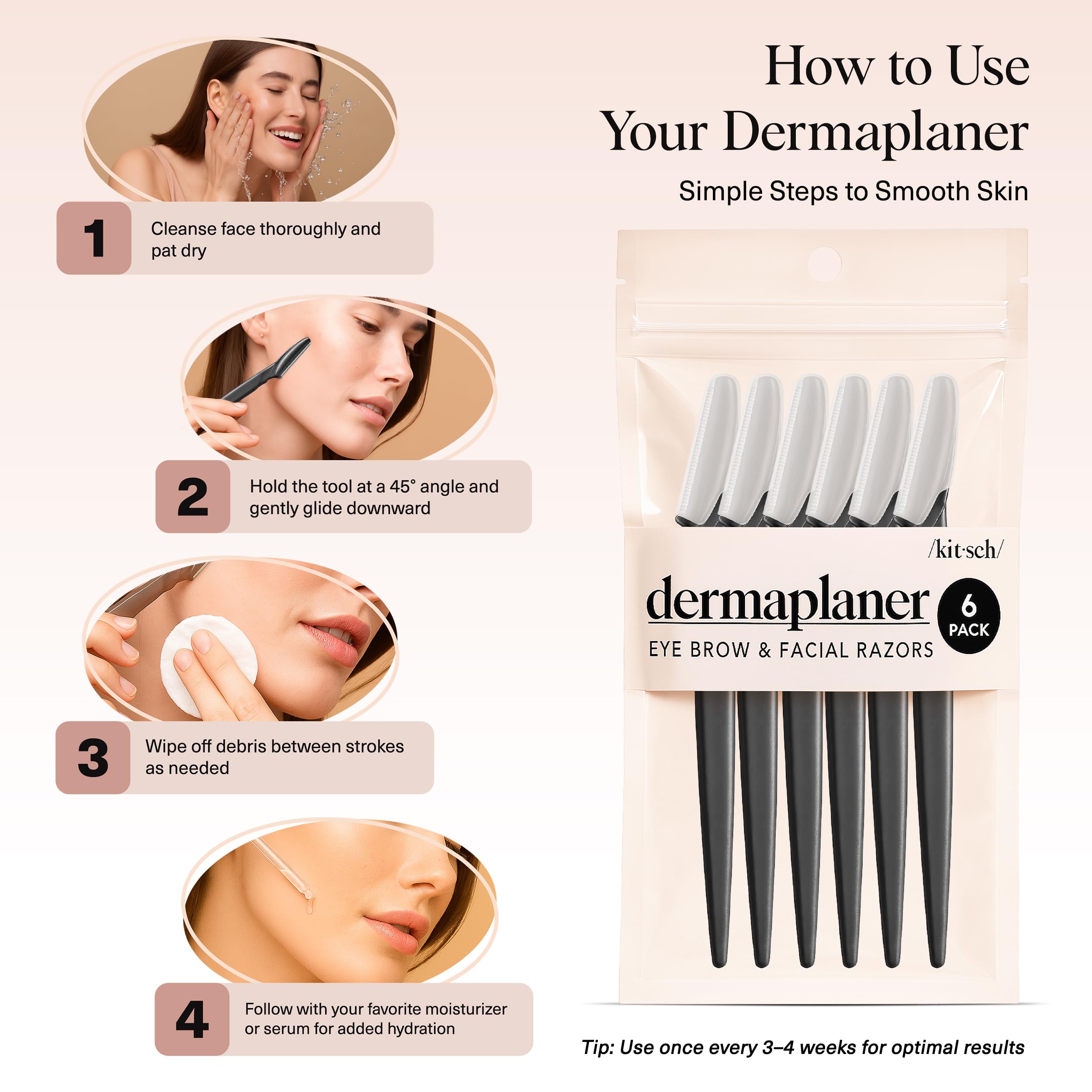 Kitsch Dermaplane Razor for Women Face – Face Razors for Women & Men, Eyebrow Trimmer & Face Shaver – Exfoliating Facial Razor & Skin Care Tool for Smoother Skin - Black, 12 pcs