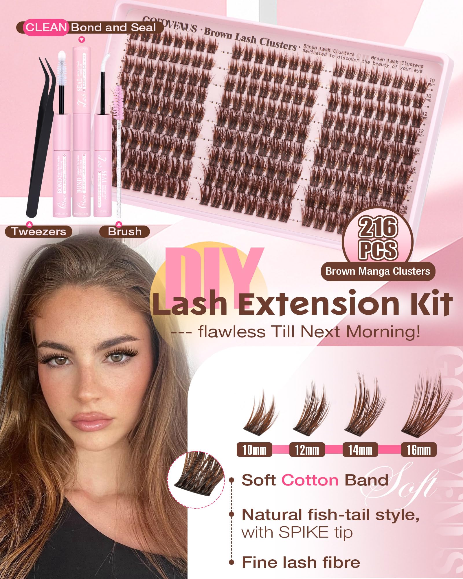 250Pcs Natural Lash Clusters Kit Cluster Eyelash Extensions Kit Wispy DIY C Curl Individual Lashes Clusters With Bottom Eyelashes
