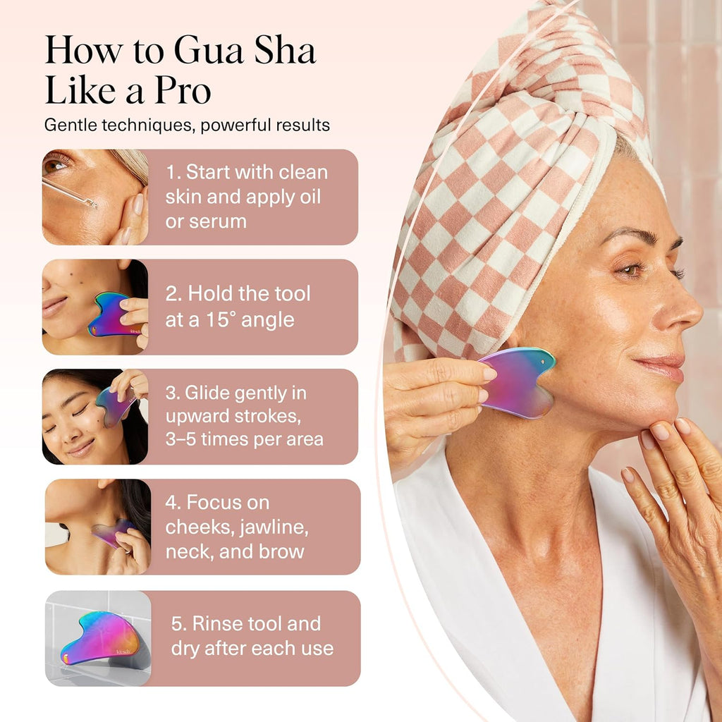Kitsch Stainless Steel Gua Sha Facial Tools - Lymphatic Drainage Massager for Face & Chin, Jawline Shaper, Double Chin Reducer, Guasha Tool for Face Massager, Skin Care Tools - Irridescent