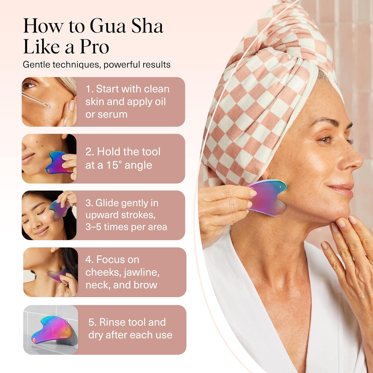 Kitsch Stainless Steel Gua Sha Facial Tools - Lymphatic Drainage Massager for Face & Chin, Jawline Shaper, Double Chin Reducer, Guasha Tool for Face Massager, Skin Care Tools - Irridescent
