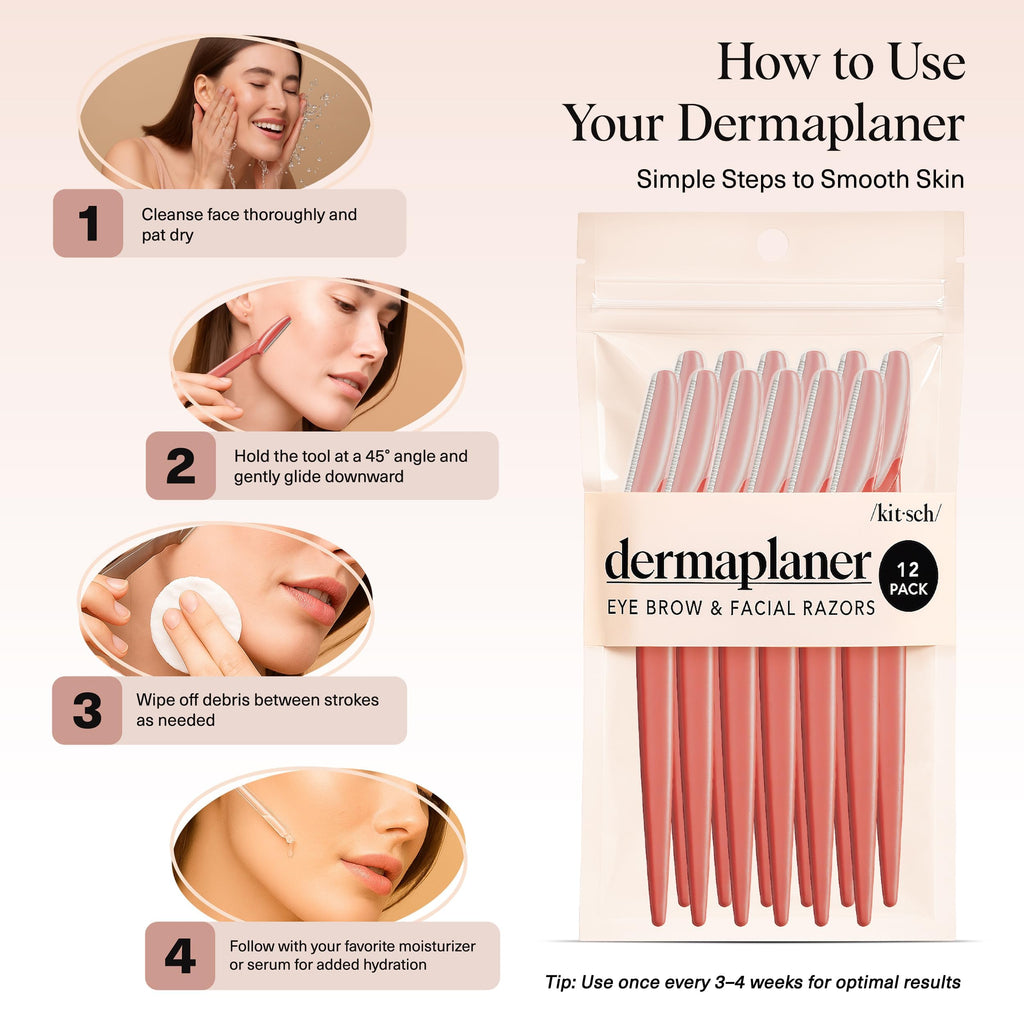 Kitsch Dermaplane Razor for Women Face – Face Razors for Women & Men, Eyebrow Trimmer & Face Shaver – Exfoliating Facial Razor & Skin Care Tool for Smoother Skin - Black, 12 pcs