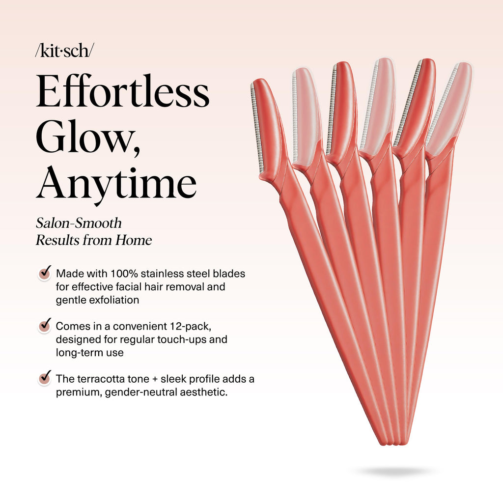 Kitsch Dermaplane Razor for Women Face – Face Razors for Women & Men, Eyebrow Trimmer & Face Shaver – Exfoliating Facial Razor & Skin Care Tool for Smoother Skin - Black, 12 pcs