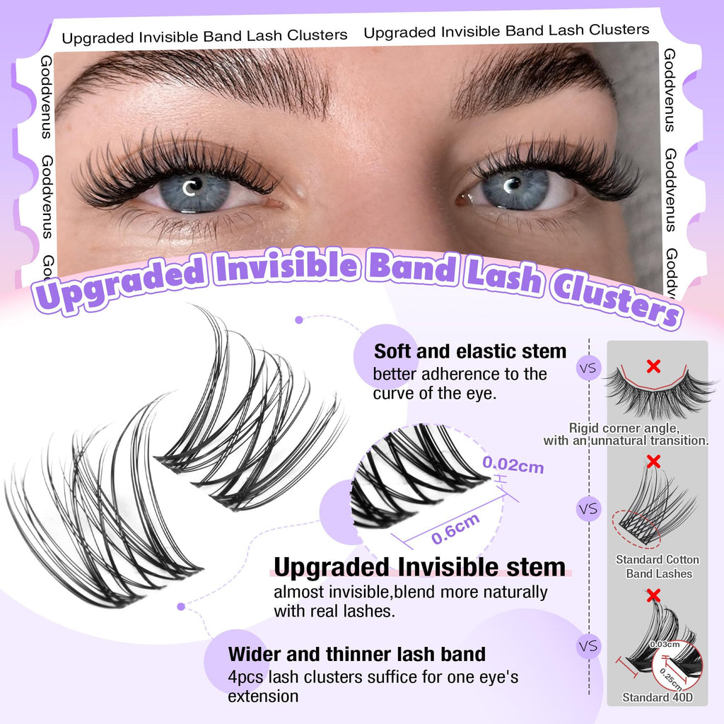 250Pcs Natural Lash Clusters Kit Cluster Eyelash Extensions Kit Wispy DIY C Curl Individual Lashes Clusters With Bottom Eyelashes