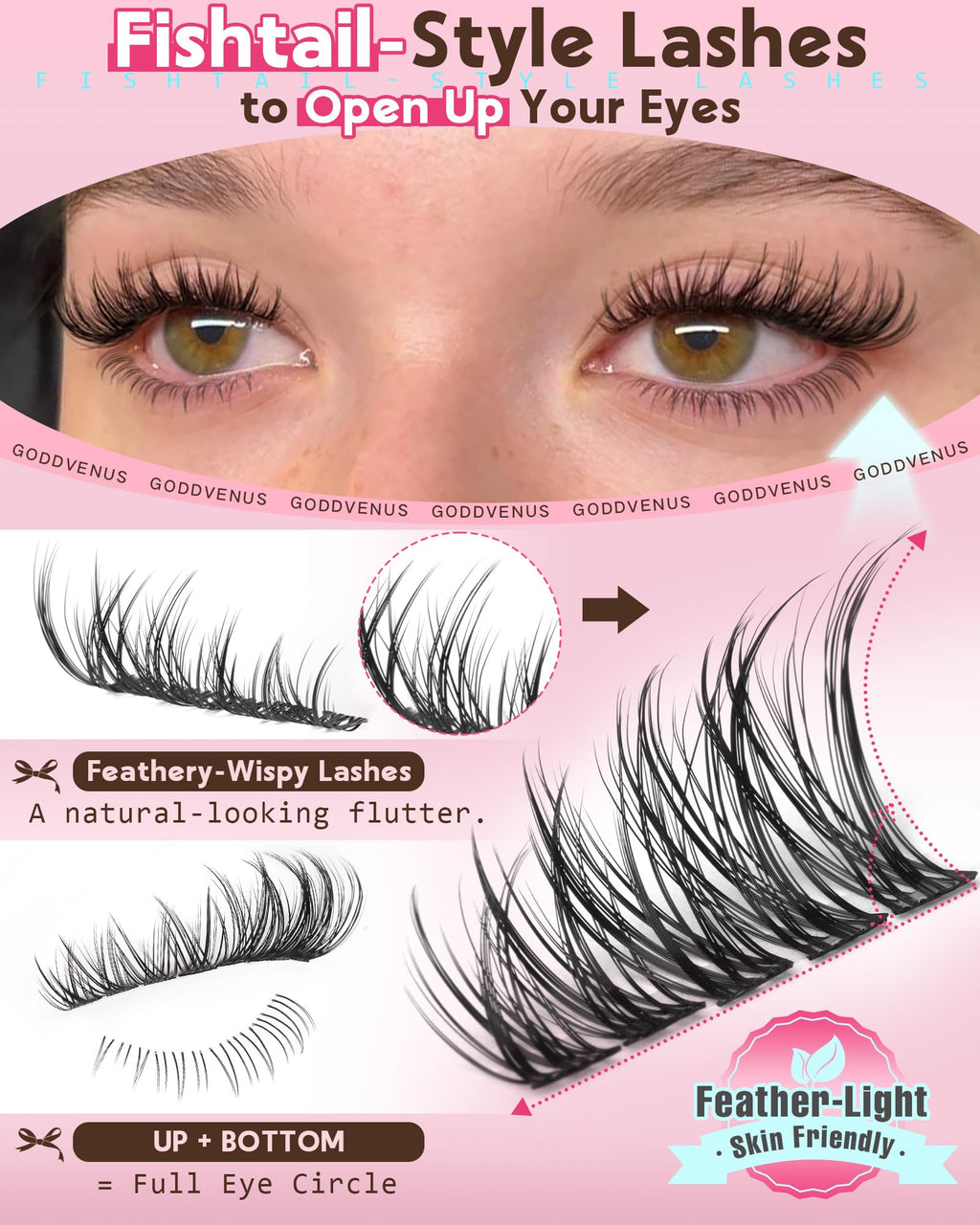 250Pcs Natural Lash Clusters Kit Cluster Eyelash Extensions Kit Wispy DIY C Curl Individual Lashes Clusters With Bottom Eyelashes