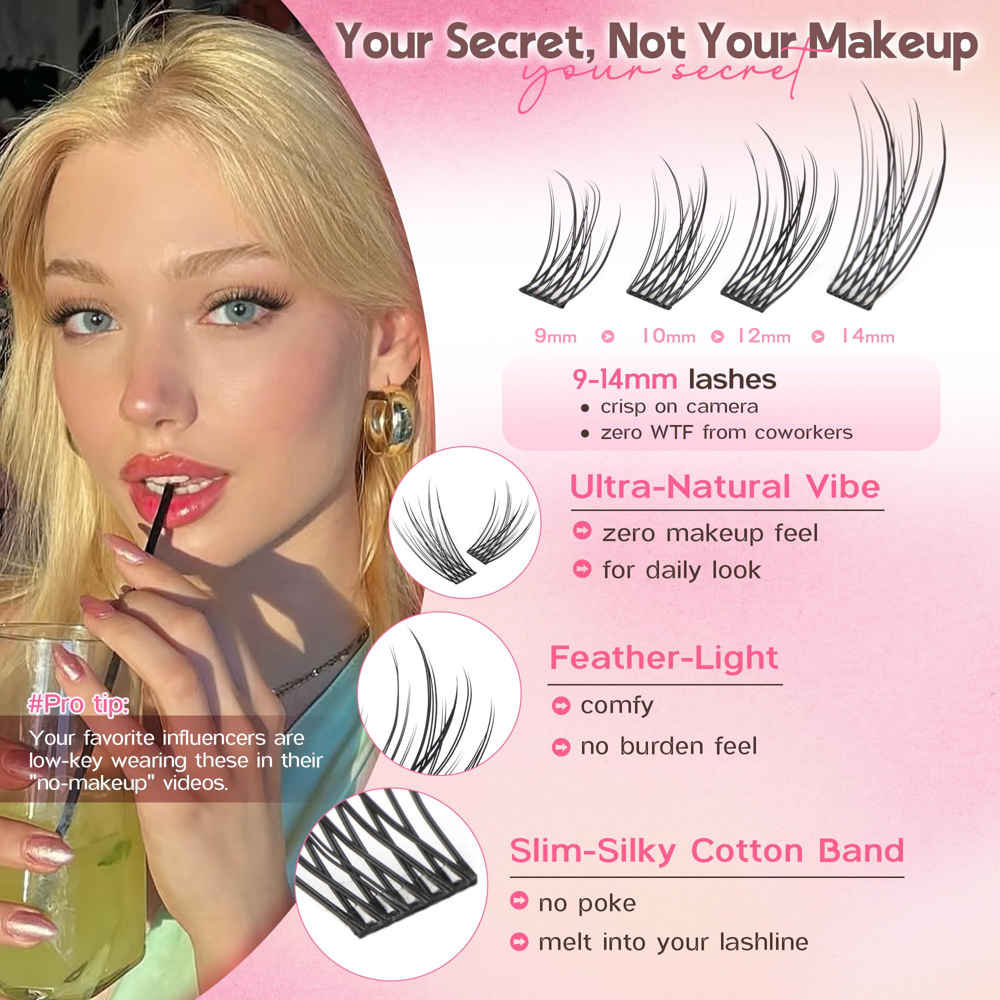 250Pcs Natural Lash Clusters Kit Cluster Eyelash Extensions Kit Wispy DIY C Curl Individual Lashes Clusters With Bottom Eyelashes