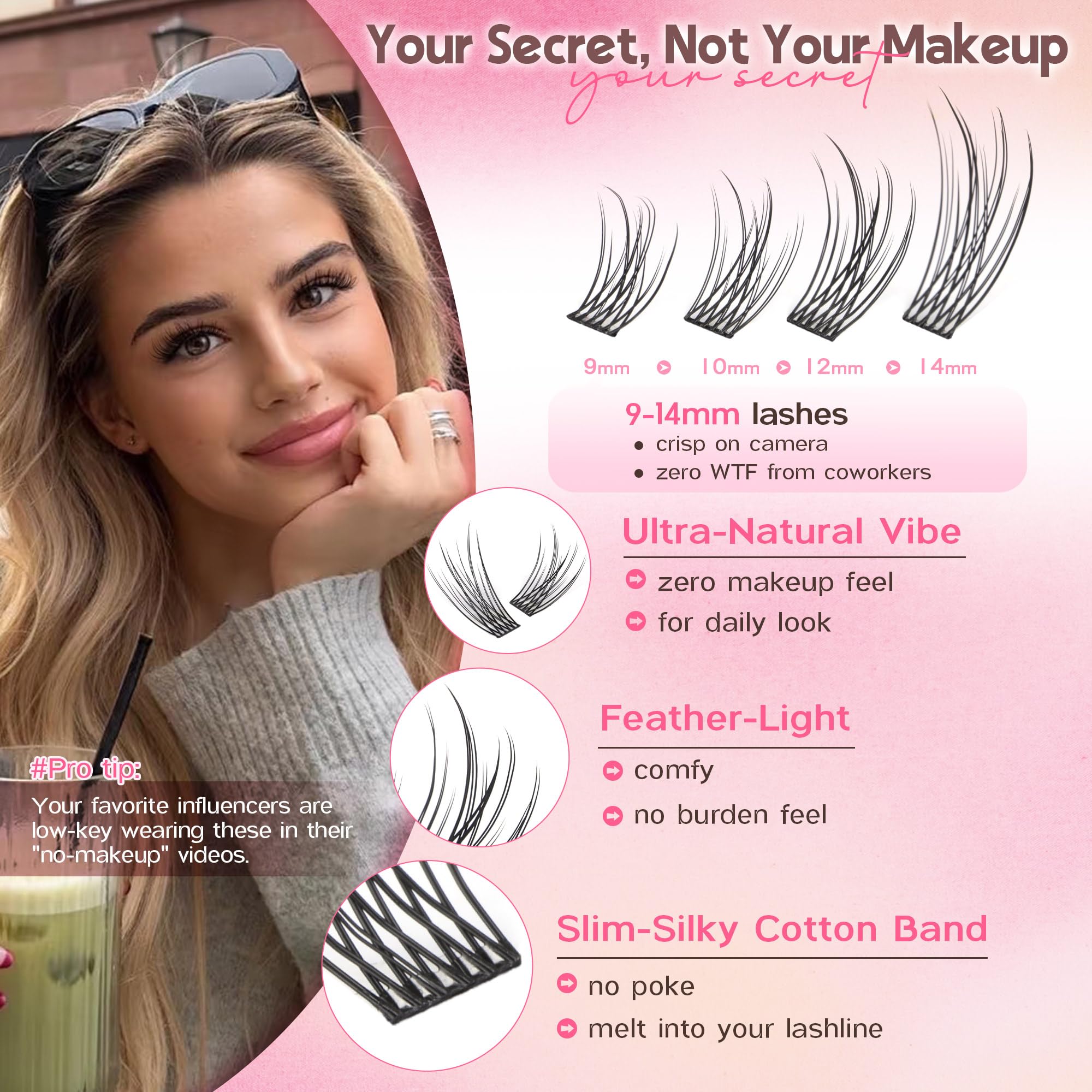 250Pcs Natural Lash Clusters Kit Cluster Eyelash Extensions Kit Wispy DIY C Curl Individual Lashes Clusters With Bottom Eyelashes