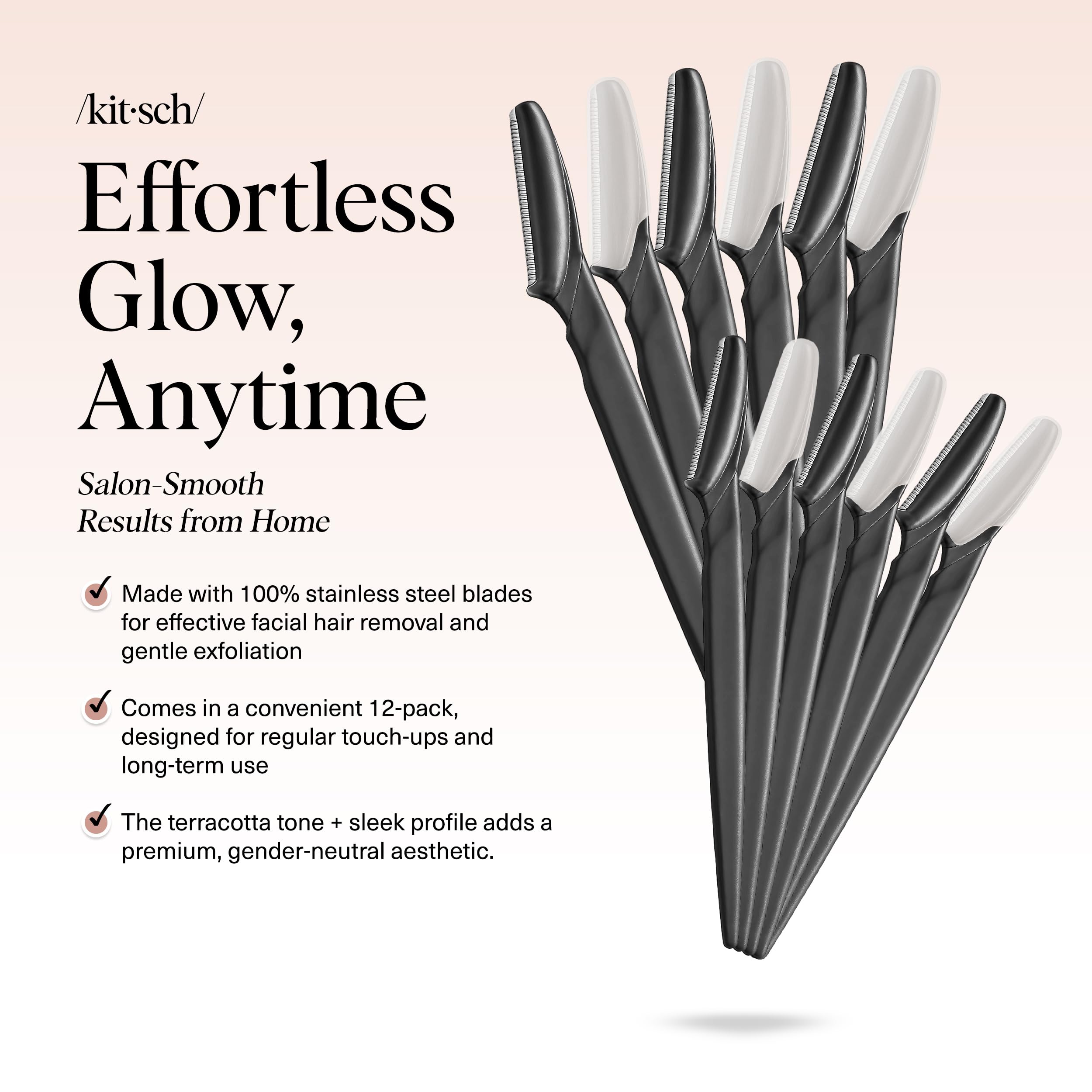 Kitsch Dermaplane Razor for Women Face – Face Razors for Women & Men, Eyebrow Trimmer & Face Shaver – Exfoliating Facial Razor & Skin Care Tool for Smoother Skin - Black, 12 pcs