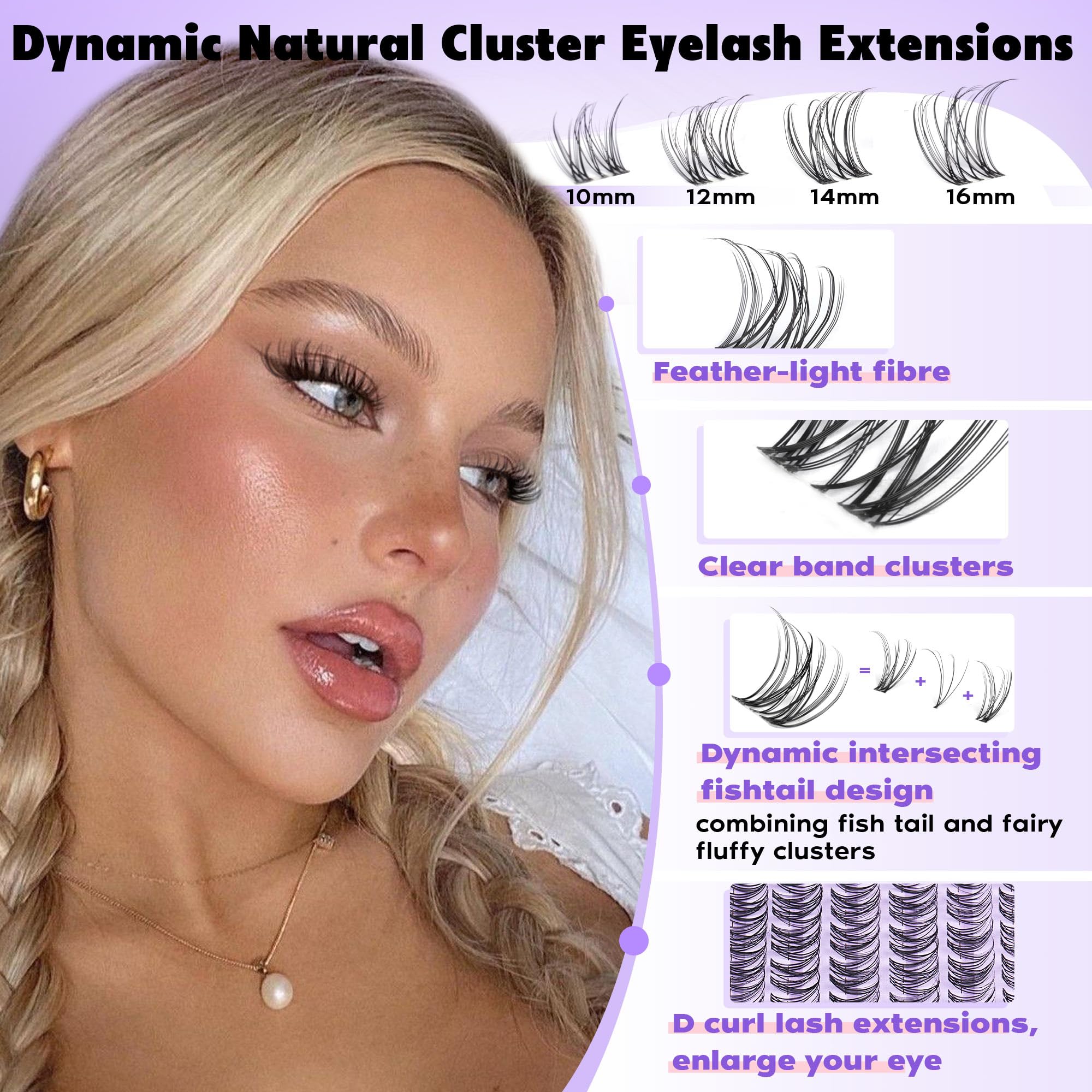 250Pcs Natural Lash Clusters Kit Cluster Eyelash Extensions Kit Wispy DIY C Curl Individual Lashes Clusters With Bottom Eyelashes