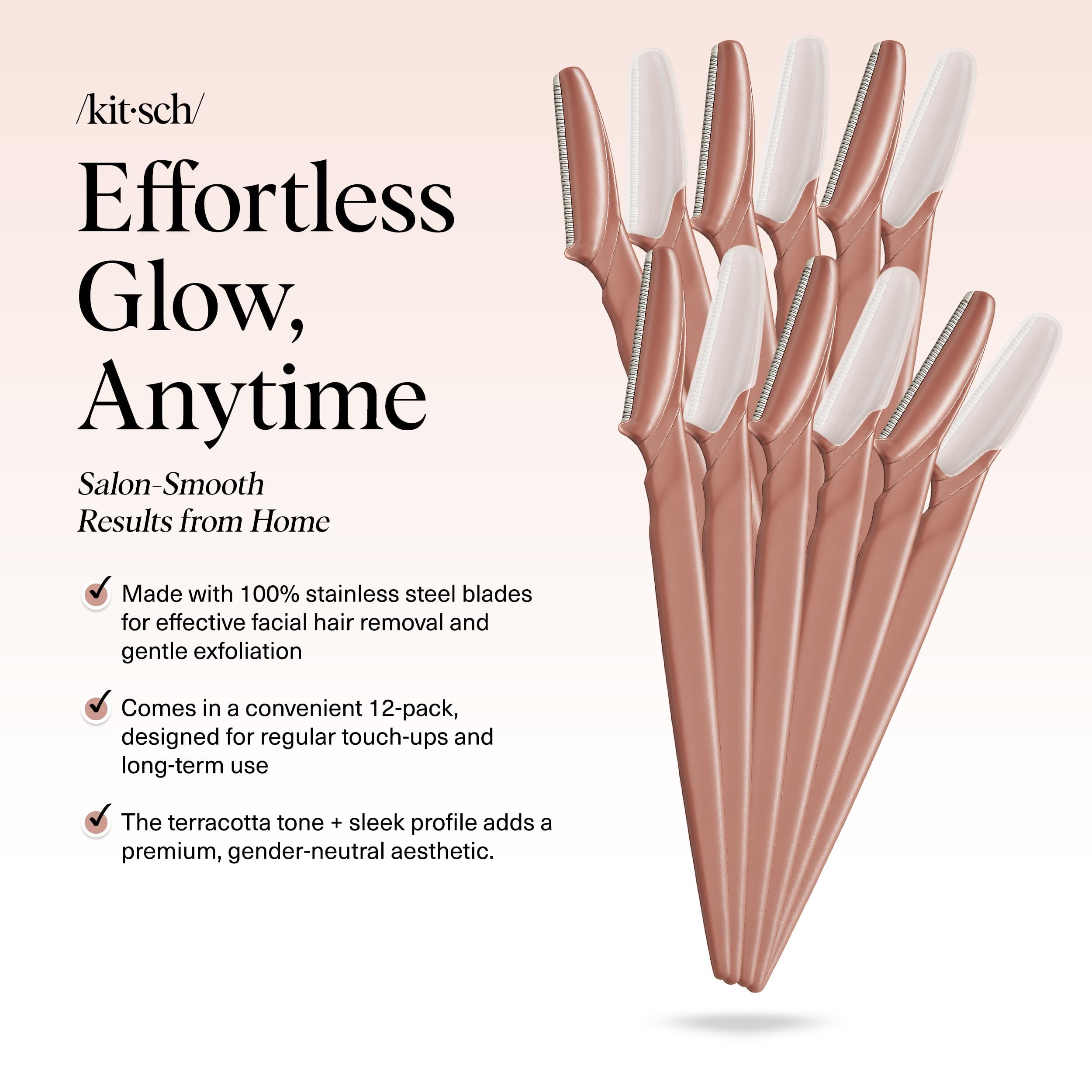 Kitsch Dermaplane Razor for Women Face – Face Razors for Women & Men, Eyebrow Trimmer & Face Shaver – Exfoliating Facial Razor & Skin Care Tool for Smoother Skin - Black, 12 pcs