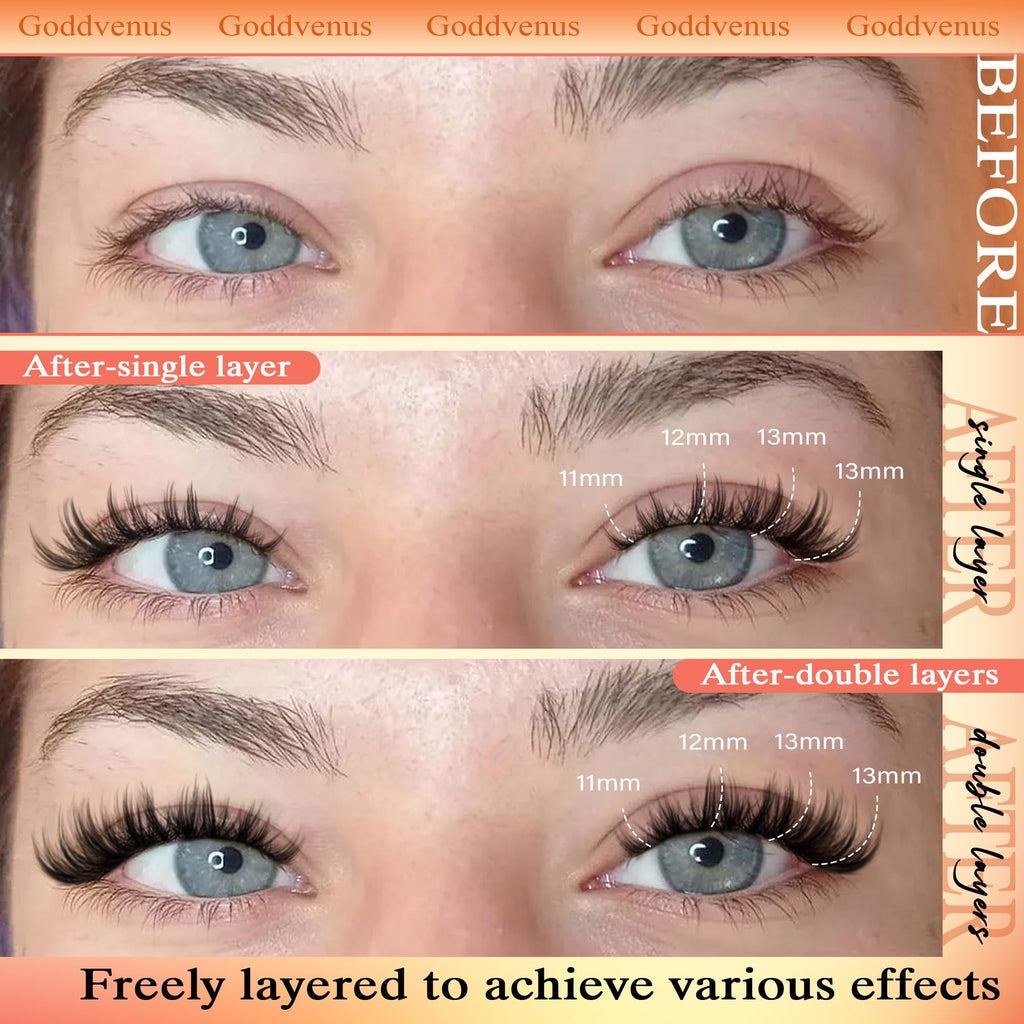 250Pcs Natural Lash Clusters Kit Cluster Eyelash Extensions Kit Wispy DIY C Curl Individual Lashes Clusters With Bottom Eyelashes