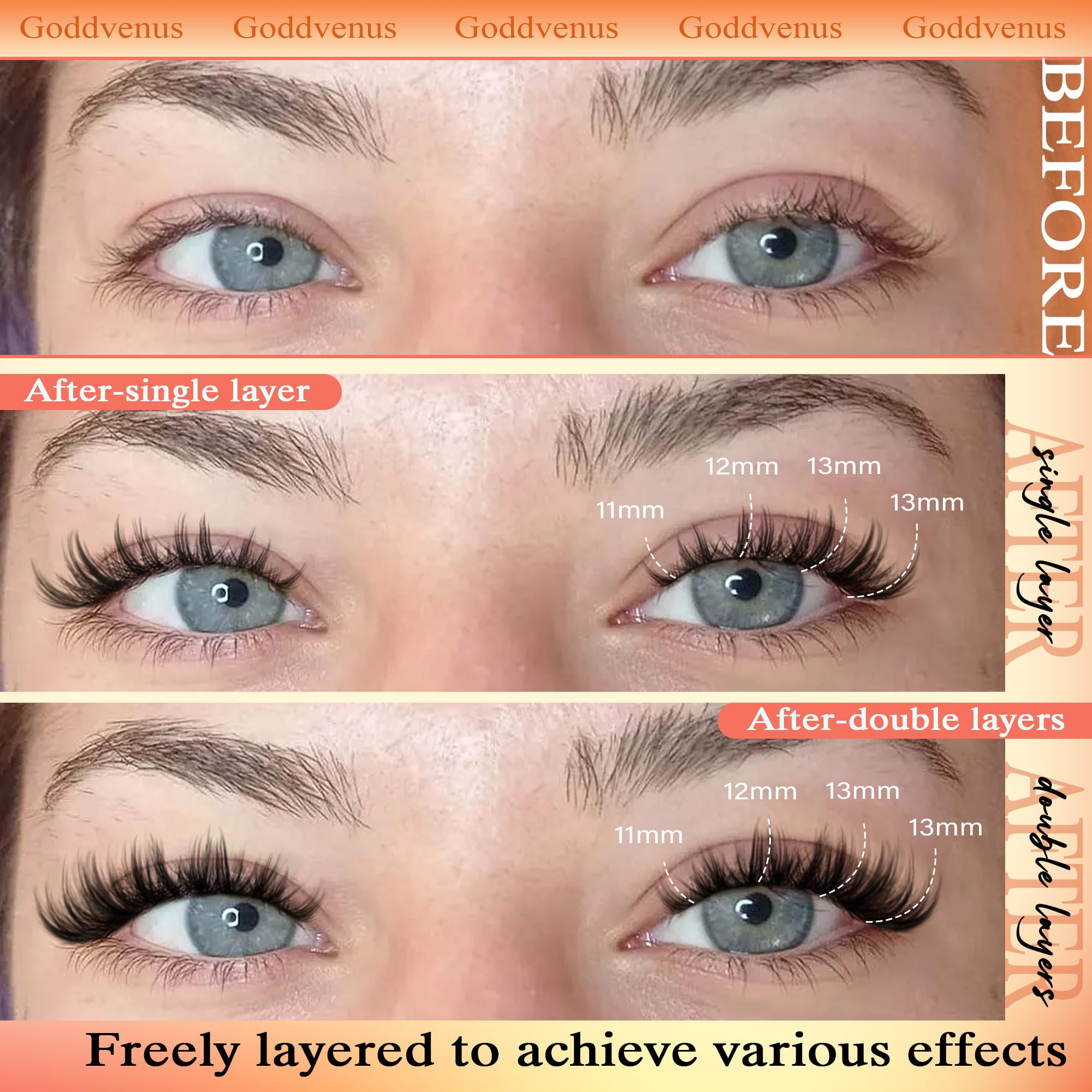 250Pcs Natural Lash Clusters Kit Cluster Eyelash Extensions Kit Wispy DIY C Curl Individual Lashes Clusters With Bottom Eyelashes