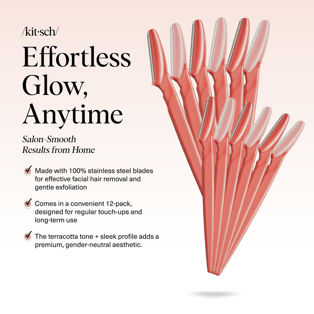 Kitsch Dermaplane Razor for Women Face – Face Razors for Women & Men, Eyebrow Trimmer & Face Shaver – Exfoliating Facial Razor & Skin Care Tool for Smoother Skin - Black, 12 pcs