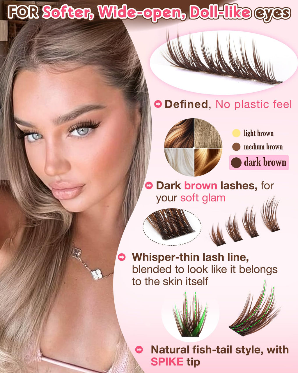 250Pcs Natural Lash Clusters Kit Cluster Eyelash Extensions Kit Wispy DIY C Curl Individual Lashes Clusters With Bottom Eyelashes