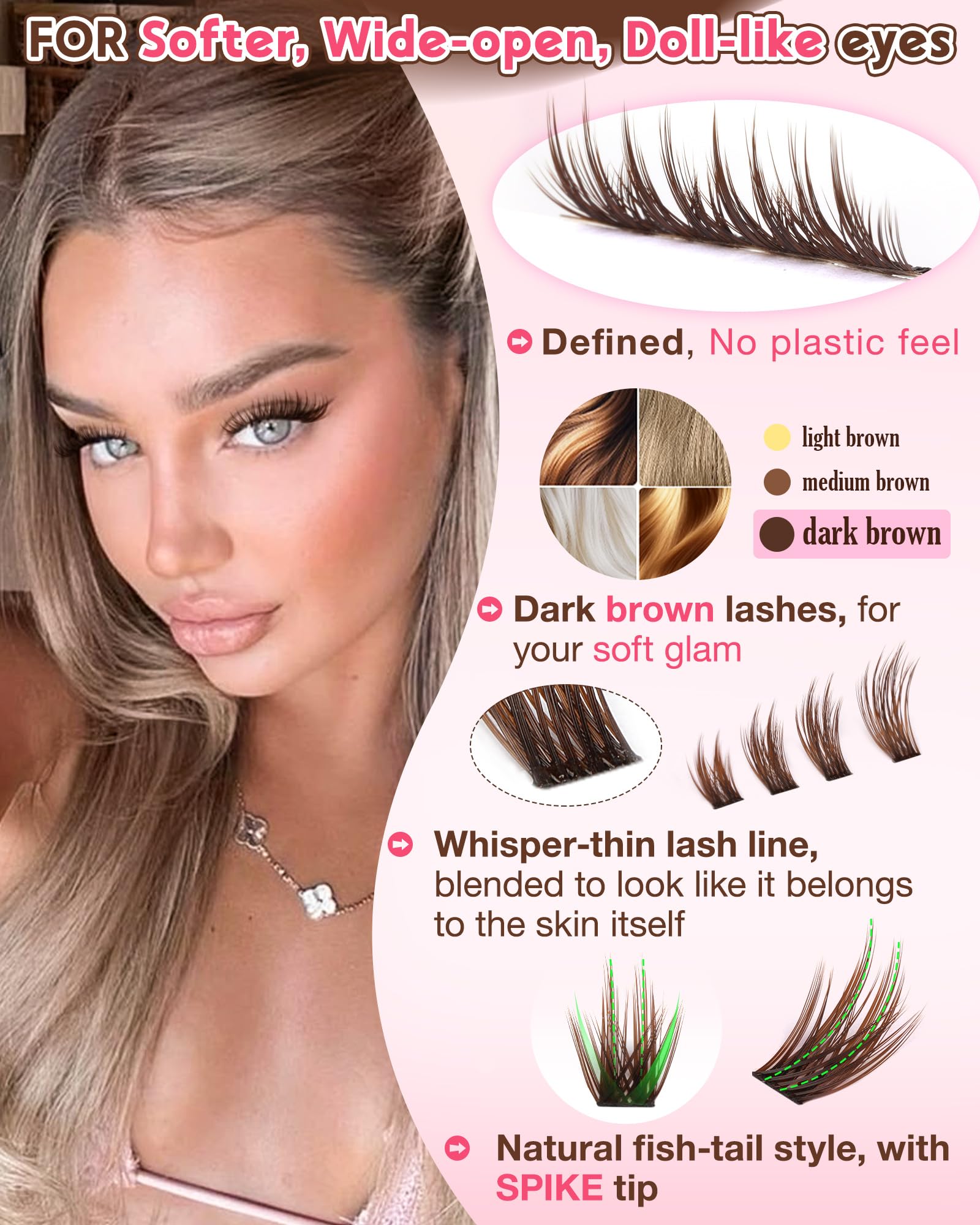 250Pcs Natural Lash Clusters Kit Cluster Eyelash Extensions Kit Wispy DIY C Curl Individual Lashes Clusters With Bottom Eyelashes