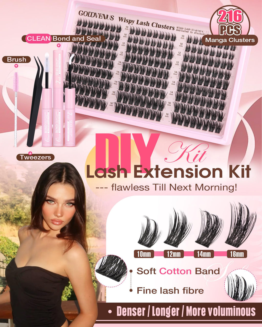 250Pcs Natural Lash Clusters Kit Cluster Eyelash Extensions Kit Wispy DIY C Curl Individual Lashes Clusters With Bottom Eyelashes