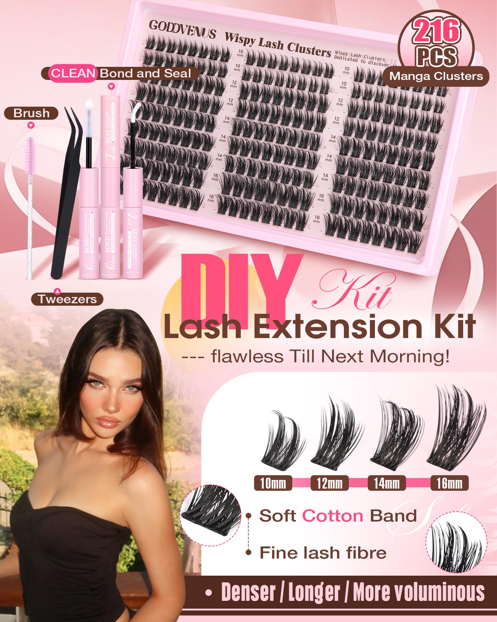 250Pcs Natural Lash Clusters Kit Cluster Eyelash Extensions Kit Wispy DIY C Curl Individual Lashes Clusters With Bottom Eyelashes
