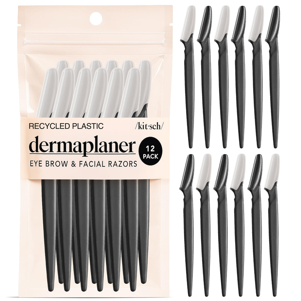 Kitsch Dermaplane Razor for Women Face – Face Razors for Women & Men, Eyebrow Trimmer & Face Shaver – Exfoliating Facial Razor & Skin Care Tool for Smoother Skin - Black, 12 pcs