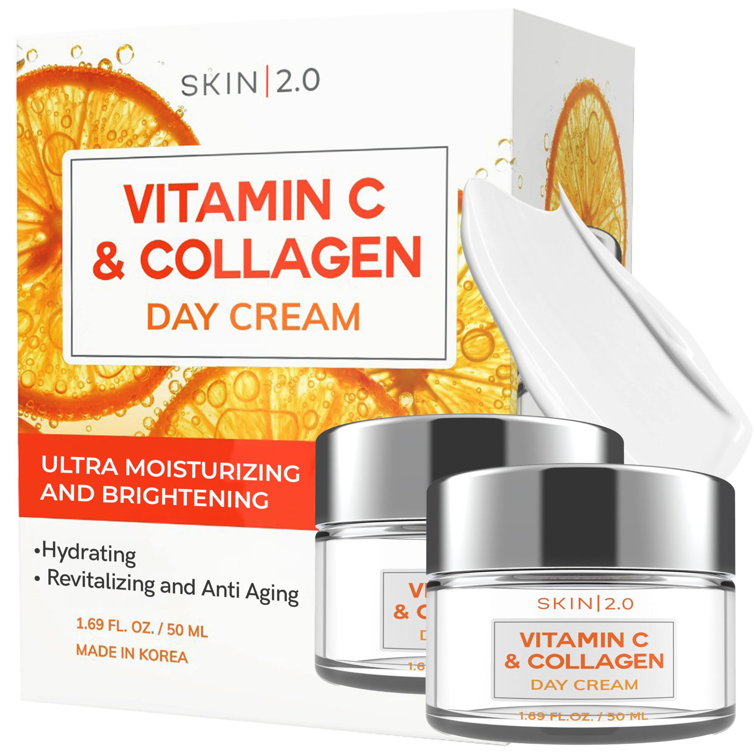Vitamin C & Collagen Face Moisturizer - Dermatologist Tested, Anti-Aging, Skin Tightening - Brightening, Clean Beauty, Cruelty-Free, Korean Skincare for All Skin Types - 1.69 Fl oz