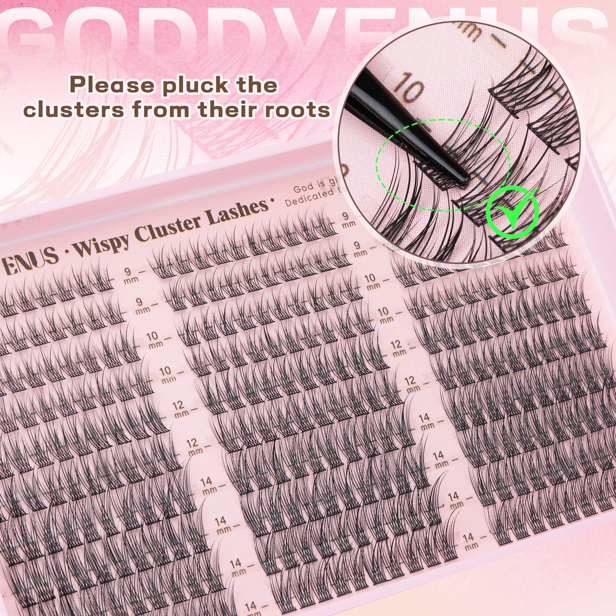 250Pcs Natural Lash Clusters Kit Cluster Eyelash Extensions Kit Wispy DIY C Curl Individual Lashes Clusters With Bottom Eyelashes