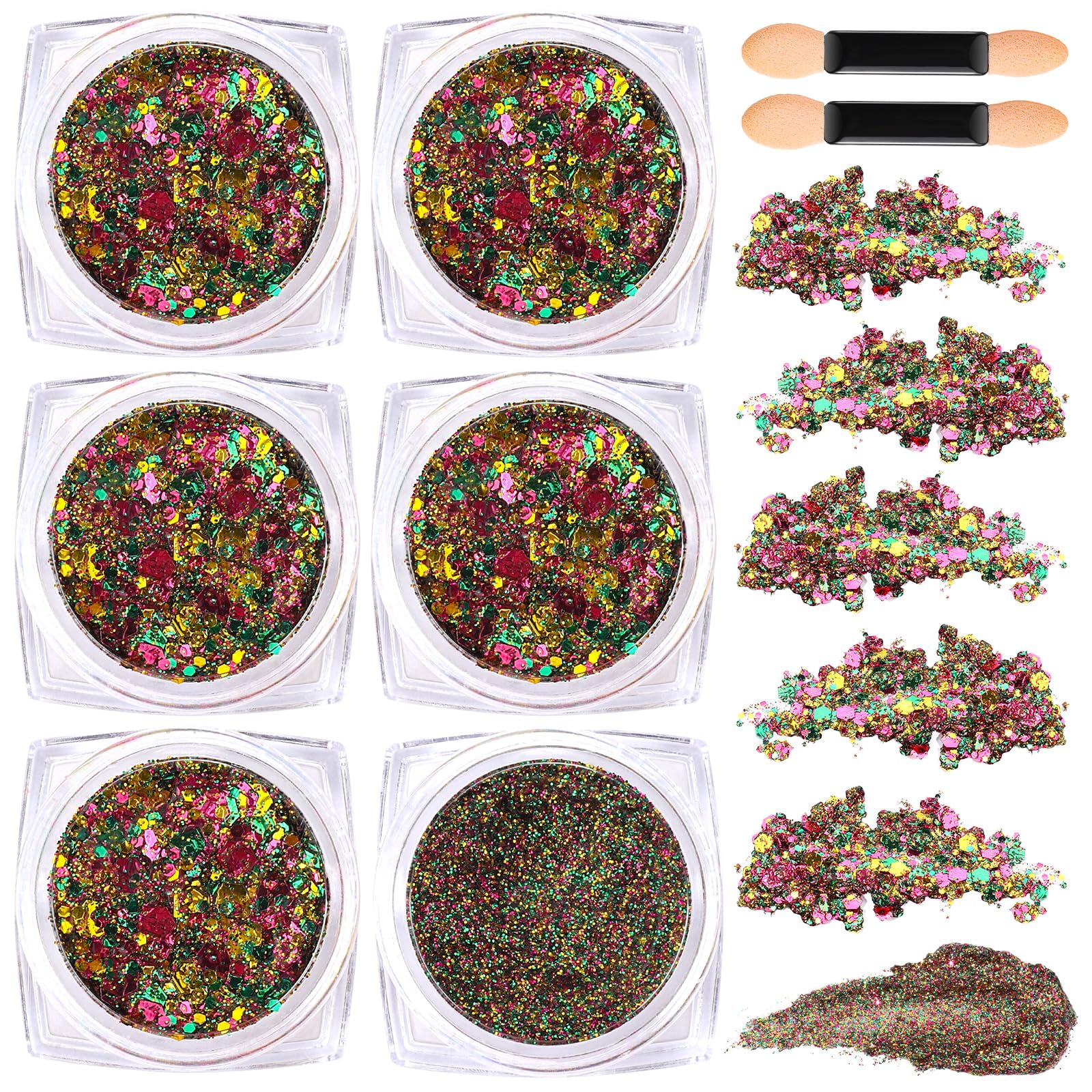 Teenitor 6 Colors Glow in The Dark Glitter Gel, Face Glitter Gel, Body Glitter Hair Glitter for Halloween Makeup UV Black Light Party Cheer Raves Festivals