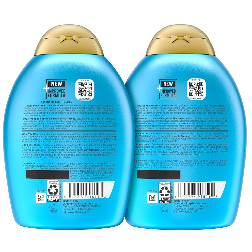 OGX Renewing + Argan Oil of Morocco Shampoo & Conditioner Set, Damage Repairing Shampoo & Conditioner Helps Strengthen & Repair Dry, Damaged Hair, Sulfate-Free Surfactants, 13 fl. Oz, 2 Pack