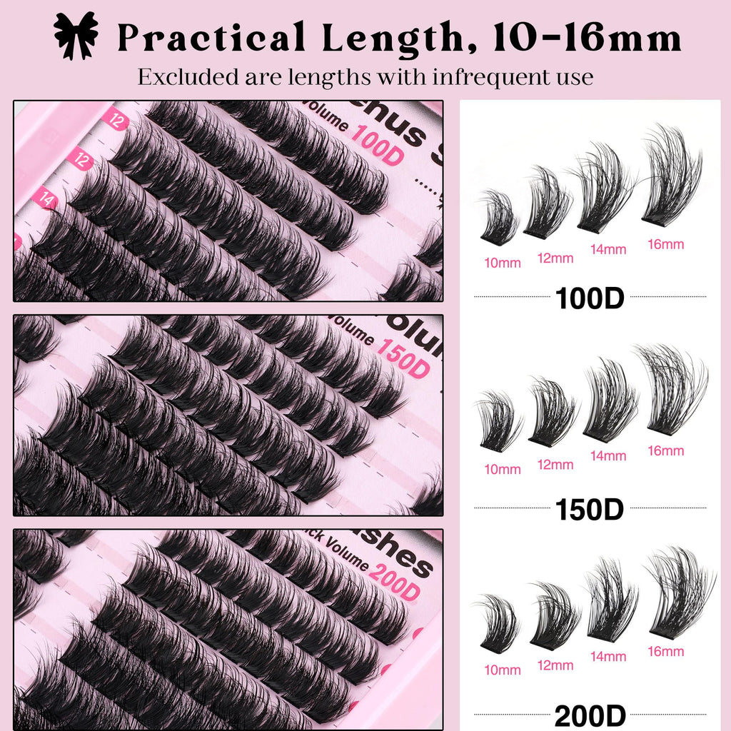 250Pcs Natural Lash Clusters Kit Cluster Eyelash Extensions Kit Wispy DIY C Curl Individual Lashes Clusters With Bottom Eyelashes