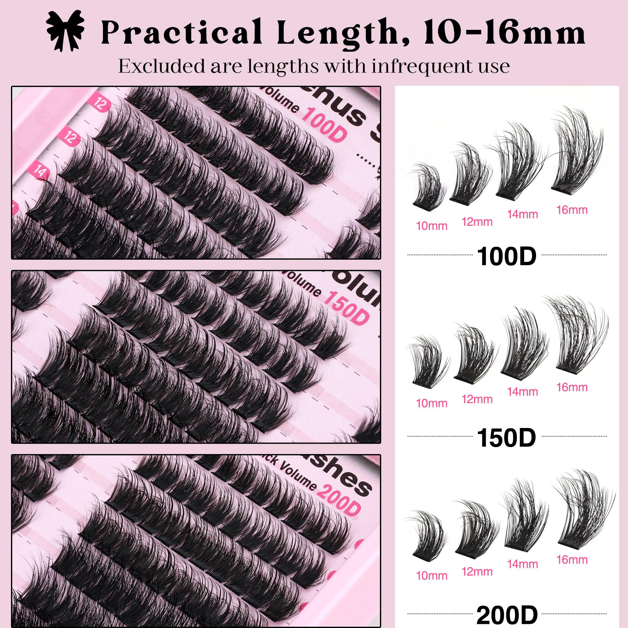 250Pcs Natural Lash Clusters Kit Cluster Eyelash Extensions Kit Wispy DIY C Curl Individual Lashes Clusters With Bottom Eyelashes